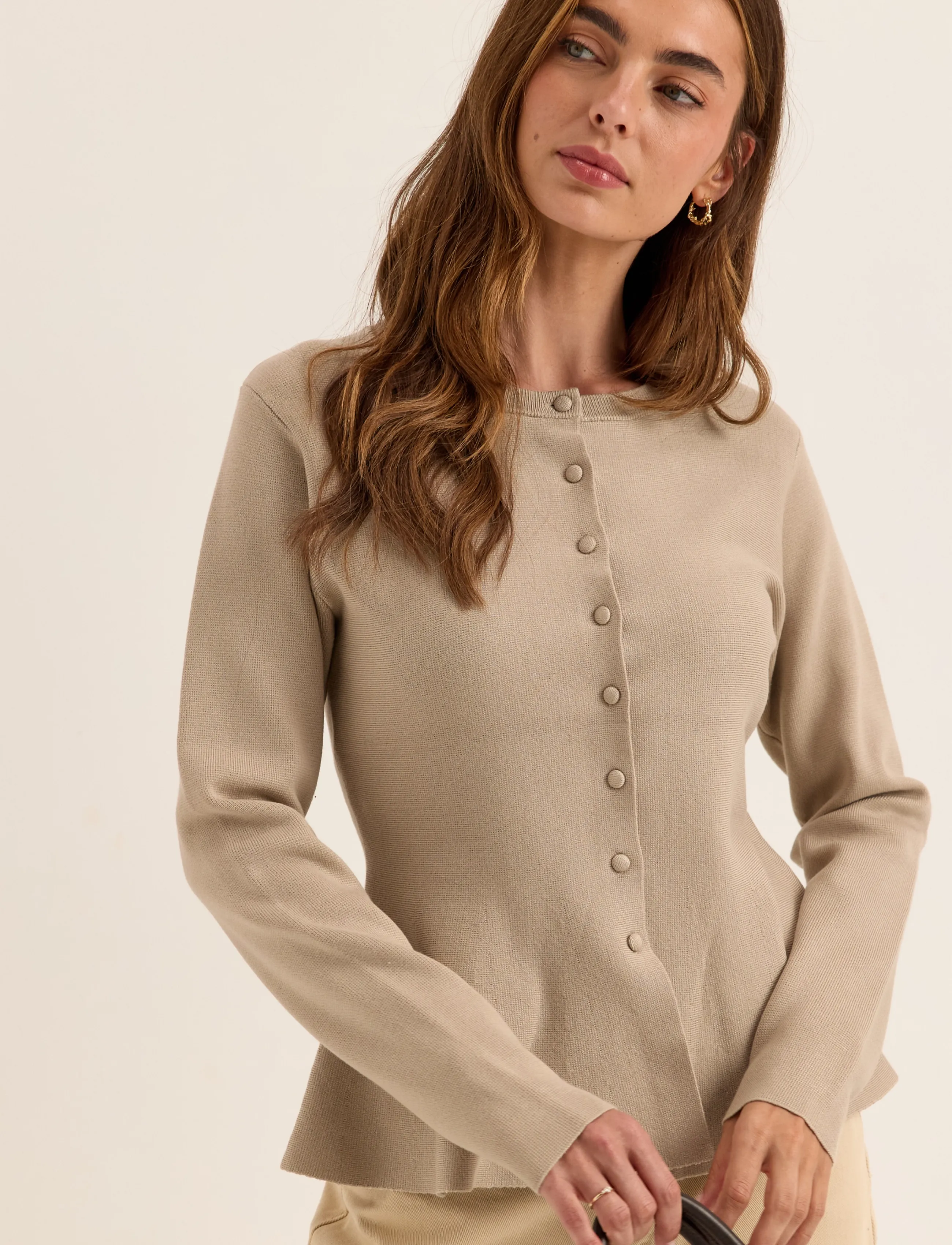 Bubbleroom - Knitted Peplum Cardigan - strickjacken - light beige - 5