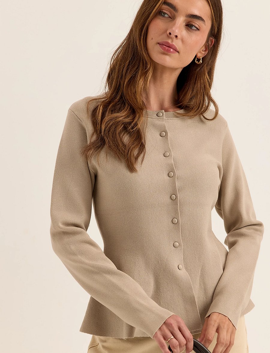 Bubbleroom - Knitted Peplum Cardigan - strickjacken - light beige - 5