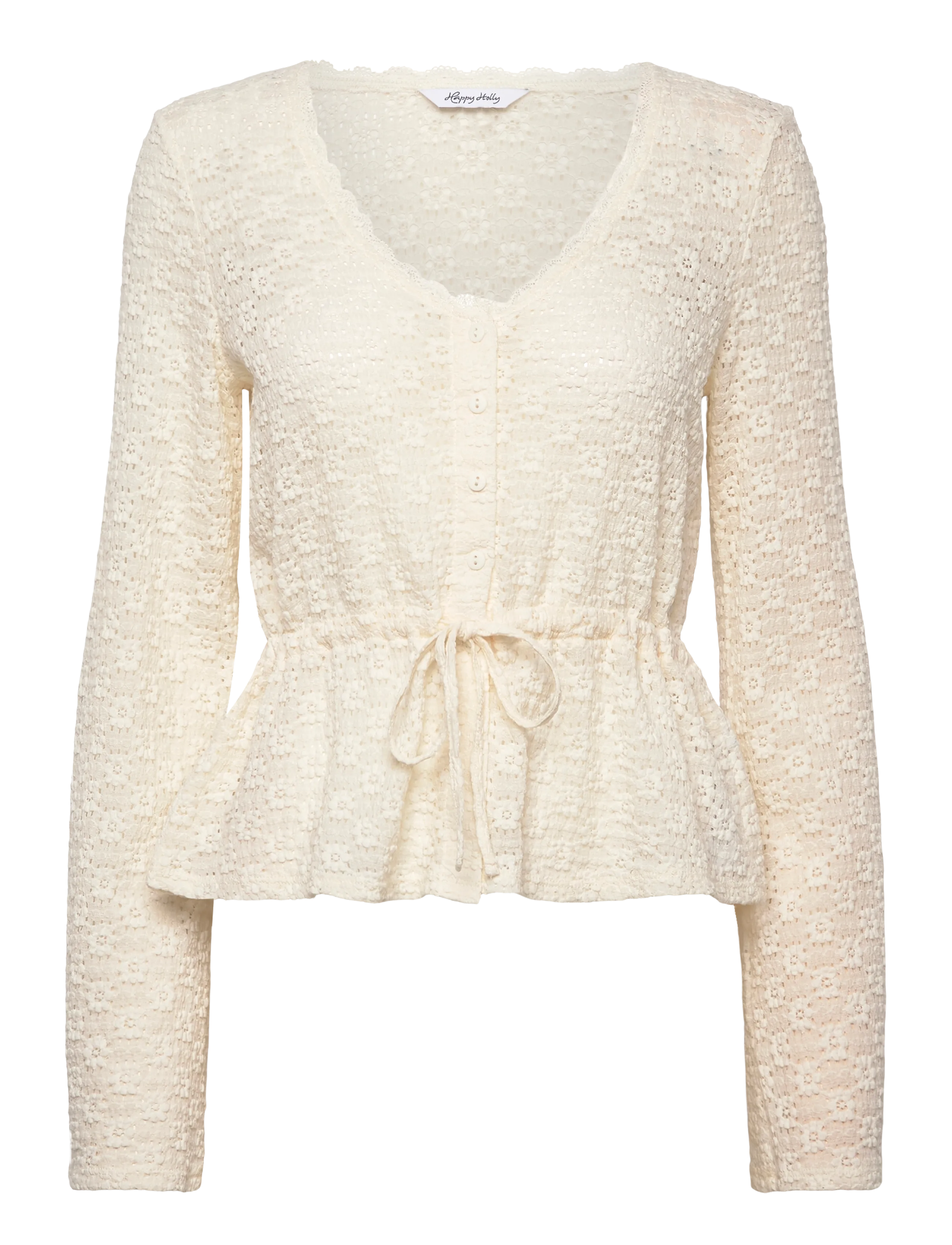 BUBBLEROOM Peplum Strickjacke Cardigan Cream - 32-34 - Damen
