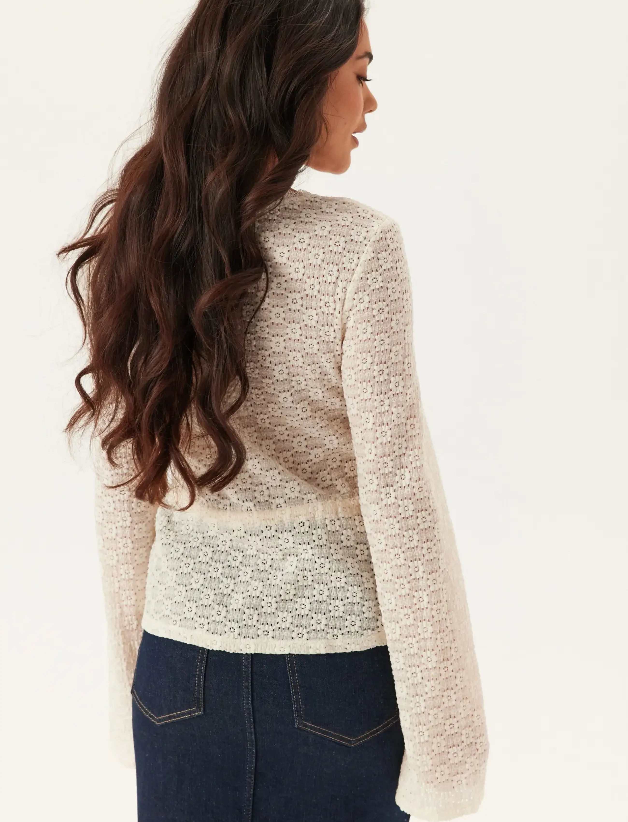 Bubbleroom - Peplum Lace Cardigan - cardigans - offwhite - 3