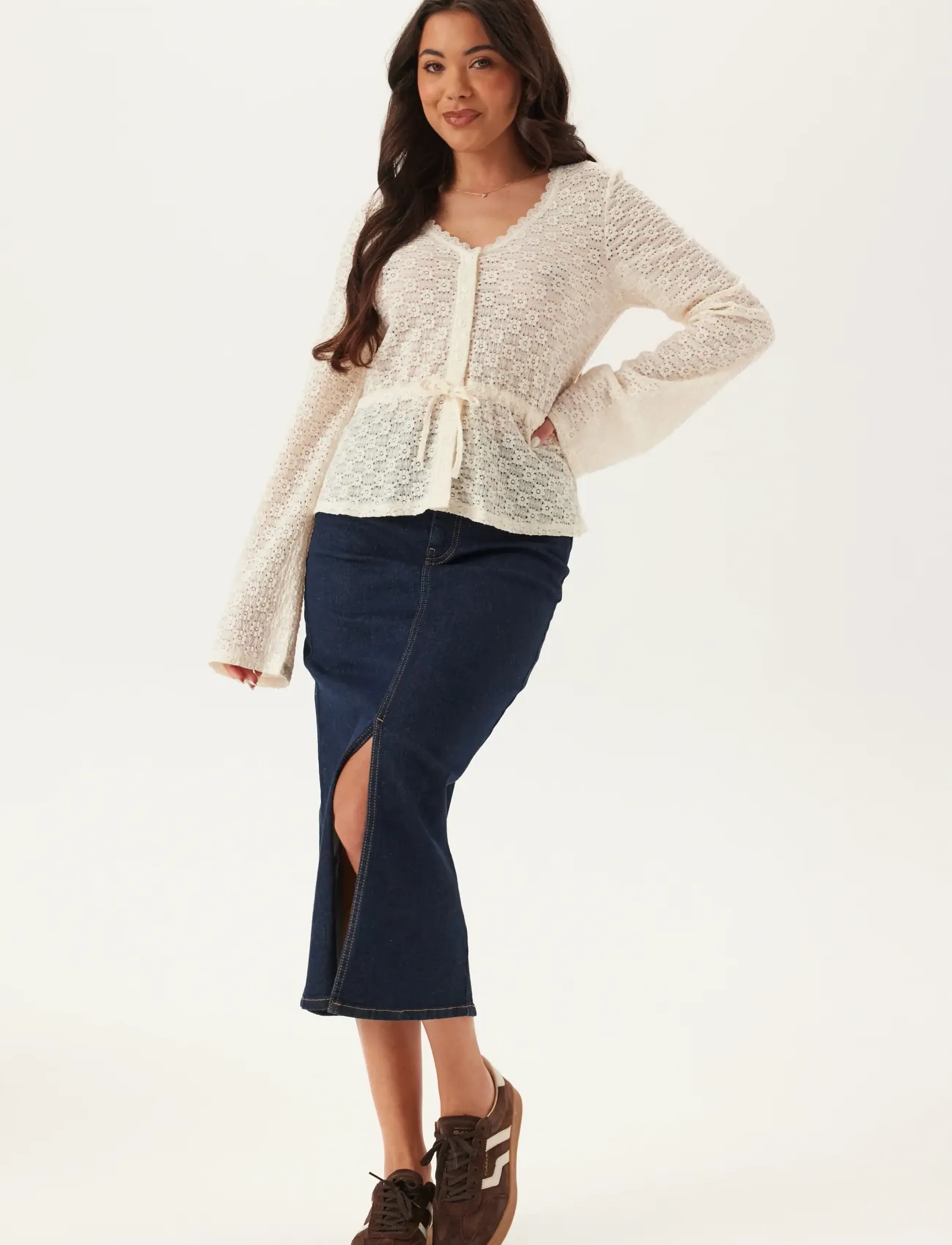 Bubbleroom - Peplum Lace Cardigan - cardigans - offwhite - 5