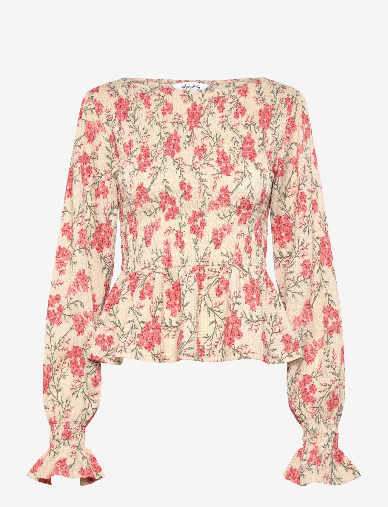 Bubbleroom - Structure Smock Peplum Top - långärmade blusar - floral/patterned - 1