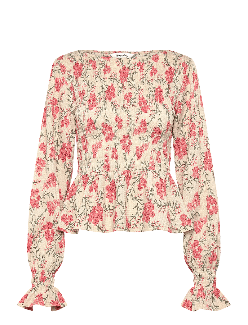 Bubbleroom - Structure Smock Peplum Top - langärmlige blusen - floral/patterned - 1