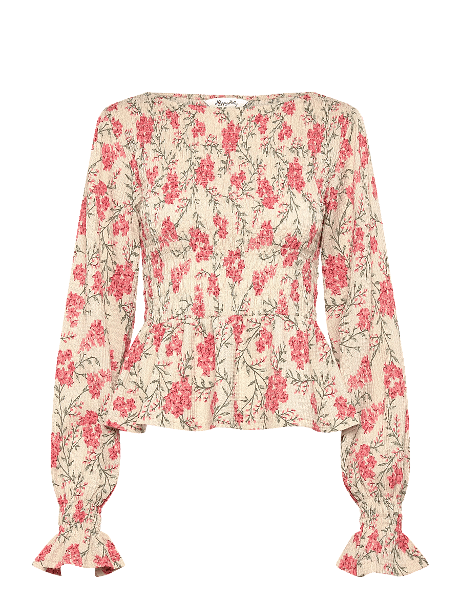 Bubbleroom - Structure Smock Peplum Top - langärmelige blusen - floral/patterned - 1