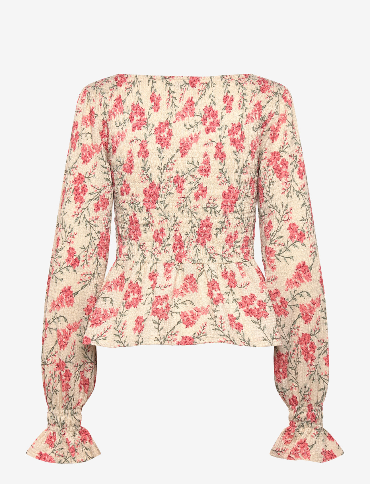 Bubbleroom - Structure Smock Peplum Top - långärmade blusar - floral/patterned - 2