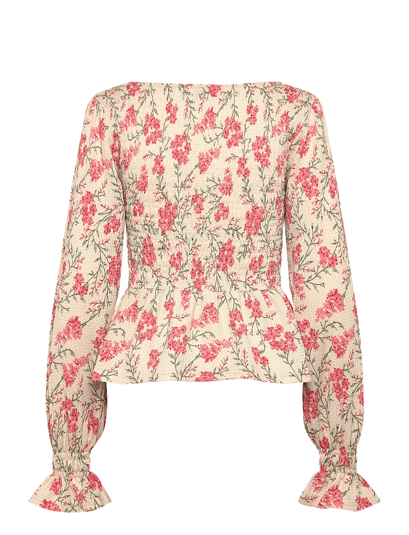Bubbleroom - Structure Smock Peplum Top - langärmlige blusen - floral/patterned - 2