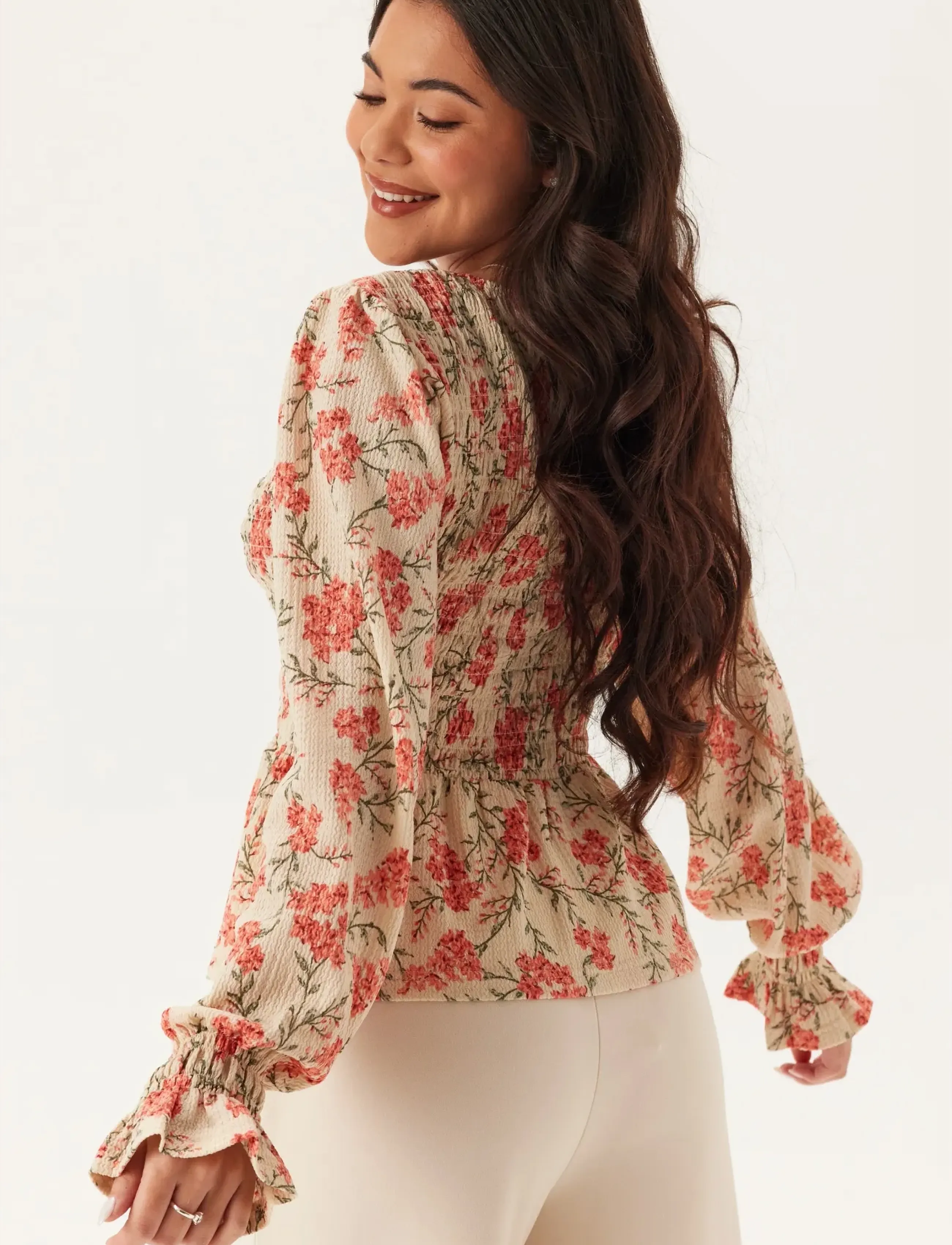 Bubbleroom - Structure Smock Peplum Top - blouses à manches longues - floral/patterned - 4