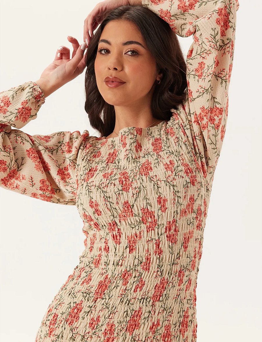Bubbleroom - Structure Smock Midi Dress - sommarklänningar - floral/patterned - 5