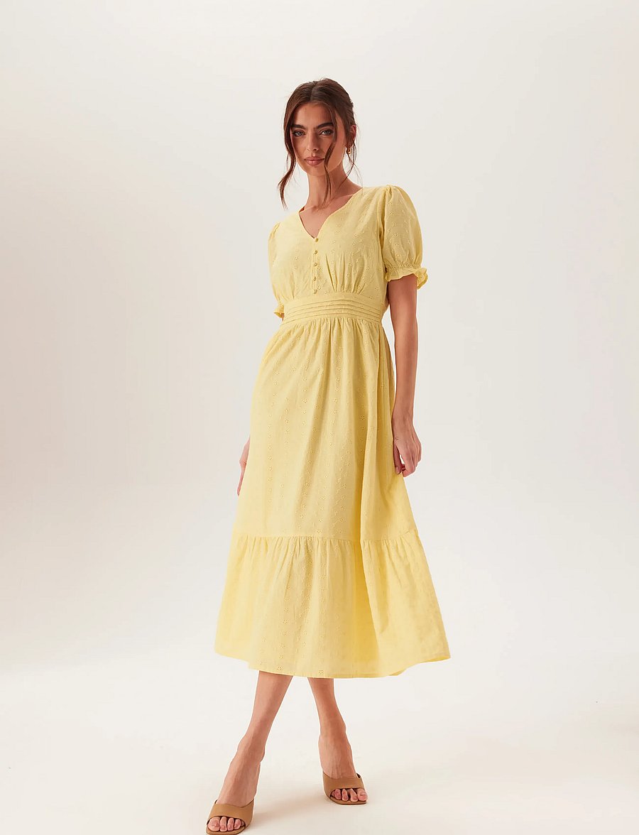 Bubbleroom - Broderie Anglaise Dress - sukienki letnie - light yellow - 0