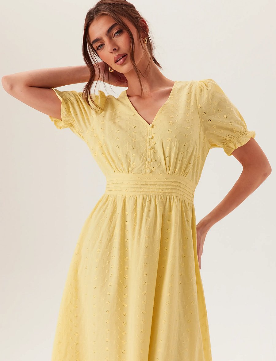 Bubbleroom - Broderie Anglaise Dress - sukienki letnie - light yellow - 3