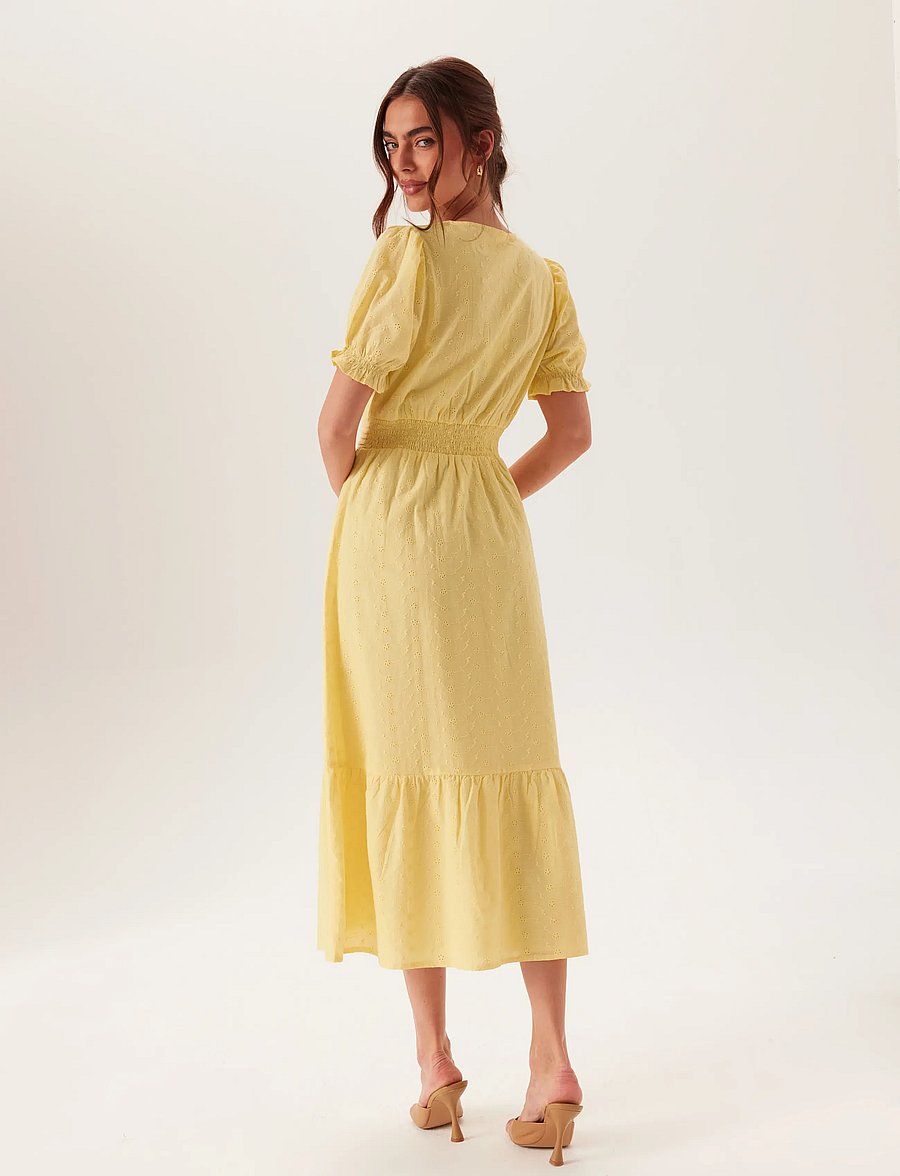 Bubbleroom - Broderie Anglaise Dress - sukienki letnie - light yellow - 5