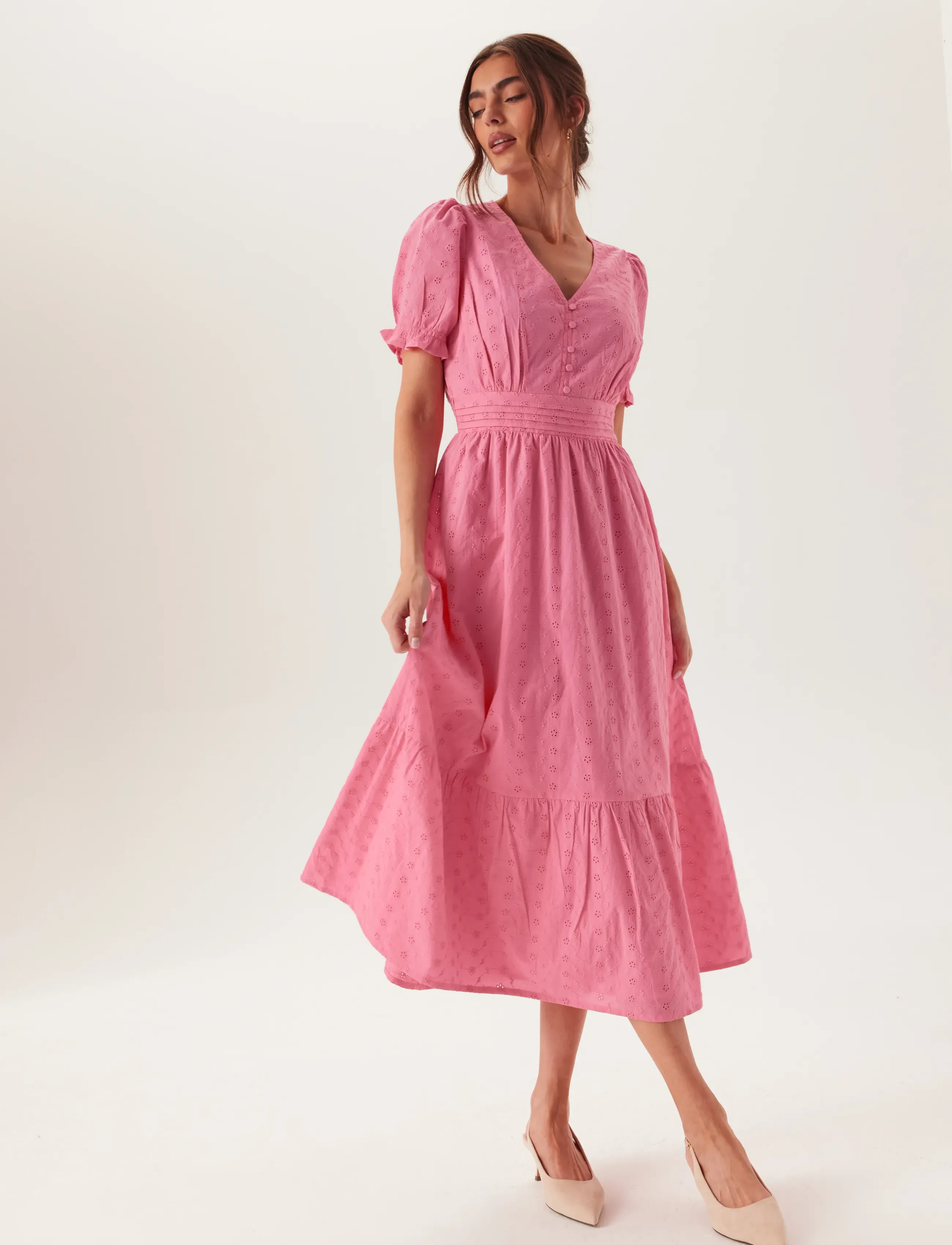 Bubbleroom Broderie Anglaise Dress - Kleitas - PINK / pink/rose
