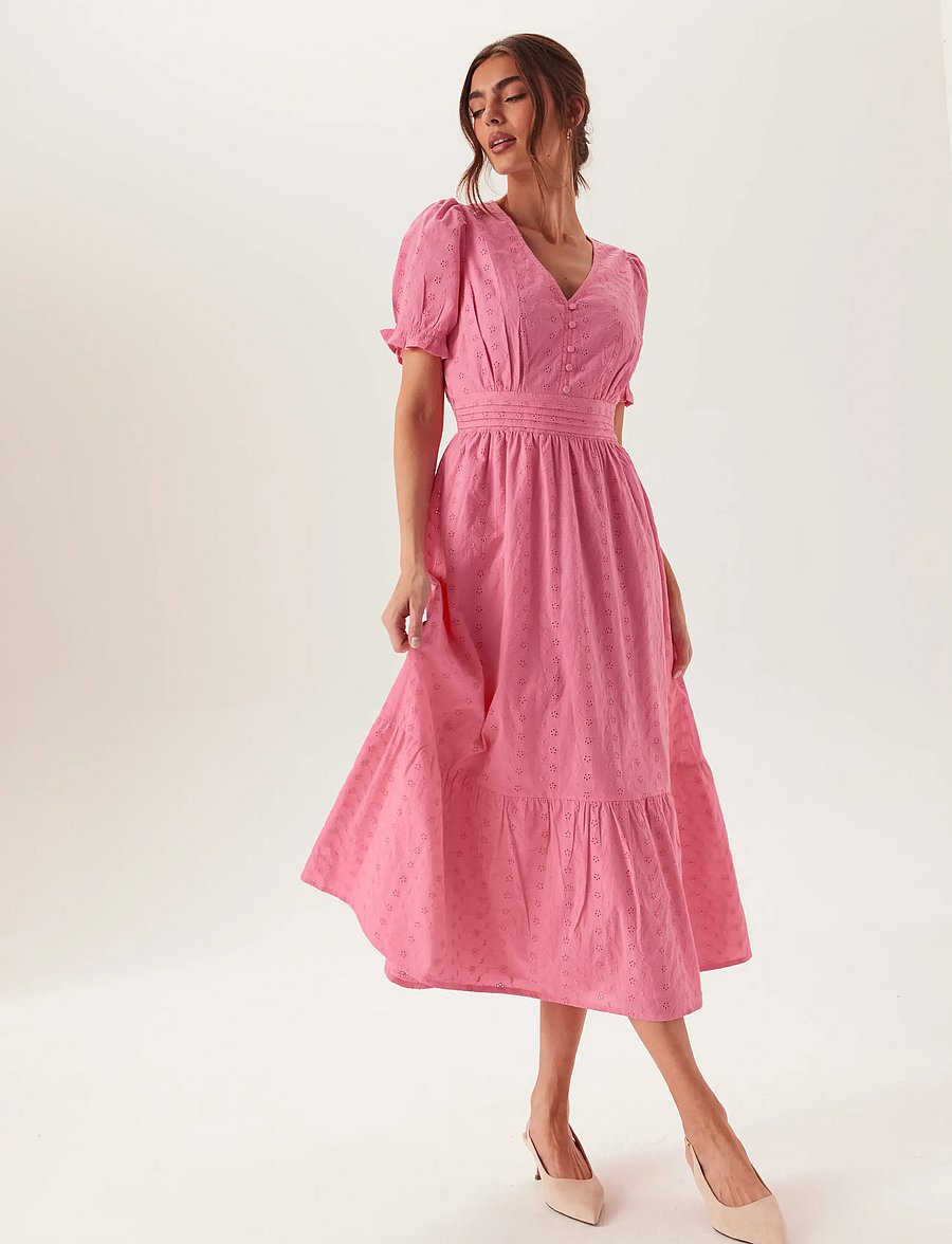 Bubbleroom - Broderie Anglaise Dress - vasarinės suknelės - pink - 0