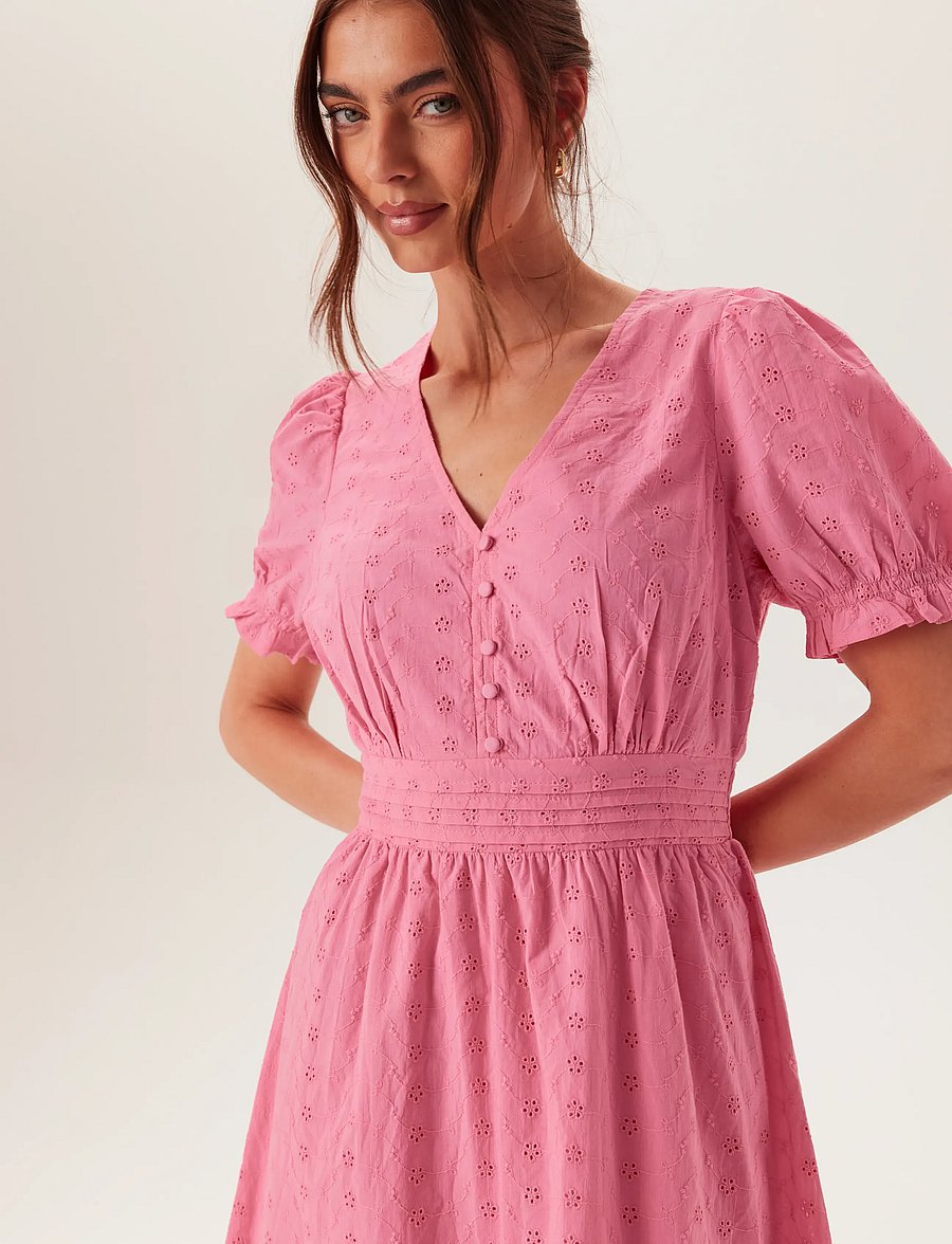Bubbleroom - Broderie Anglaise Dress - vasarinės suknelės - pink - 3