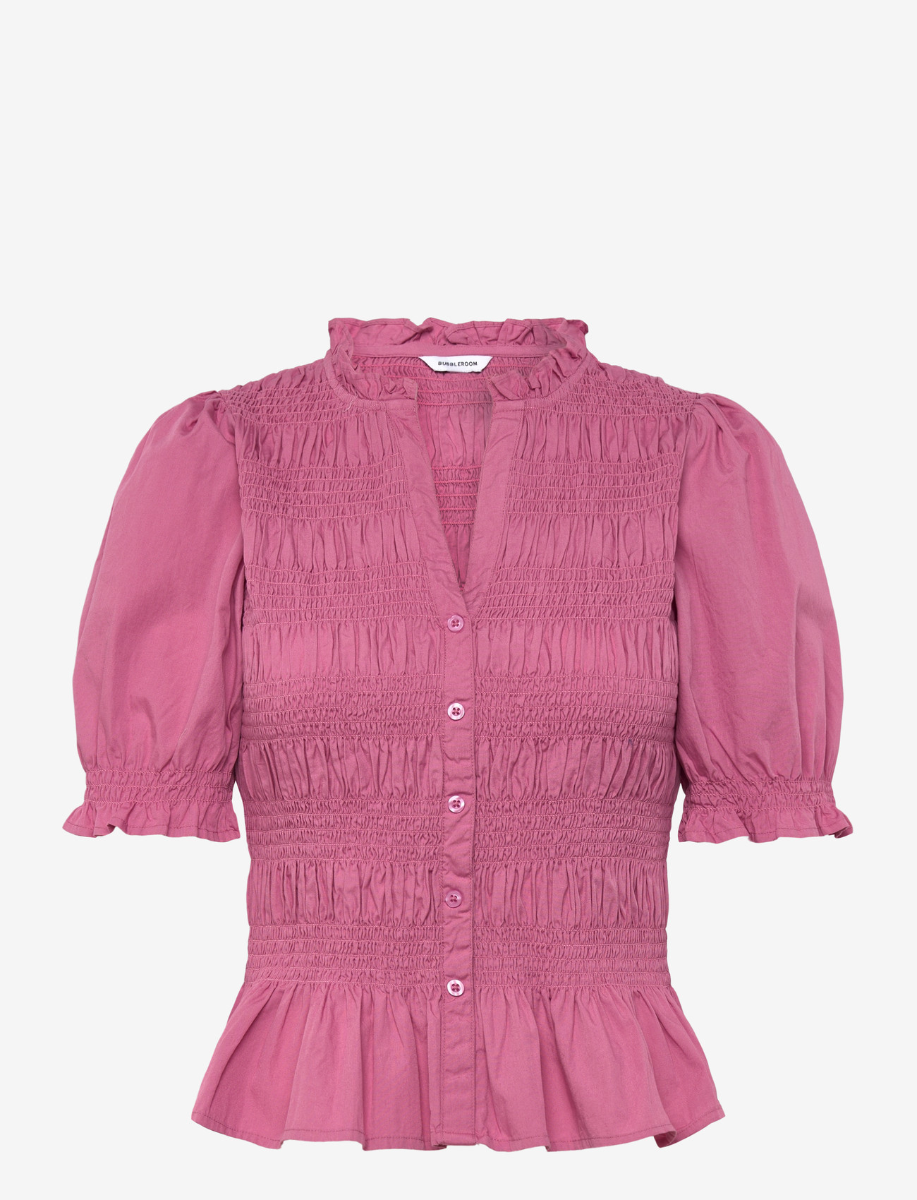 Bubbleroom - Short Sleeve Cotton Smock Blouse - kortærmede bluser - dark pink - 1