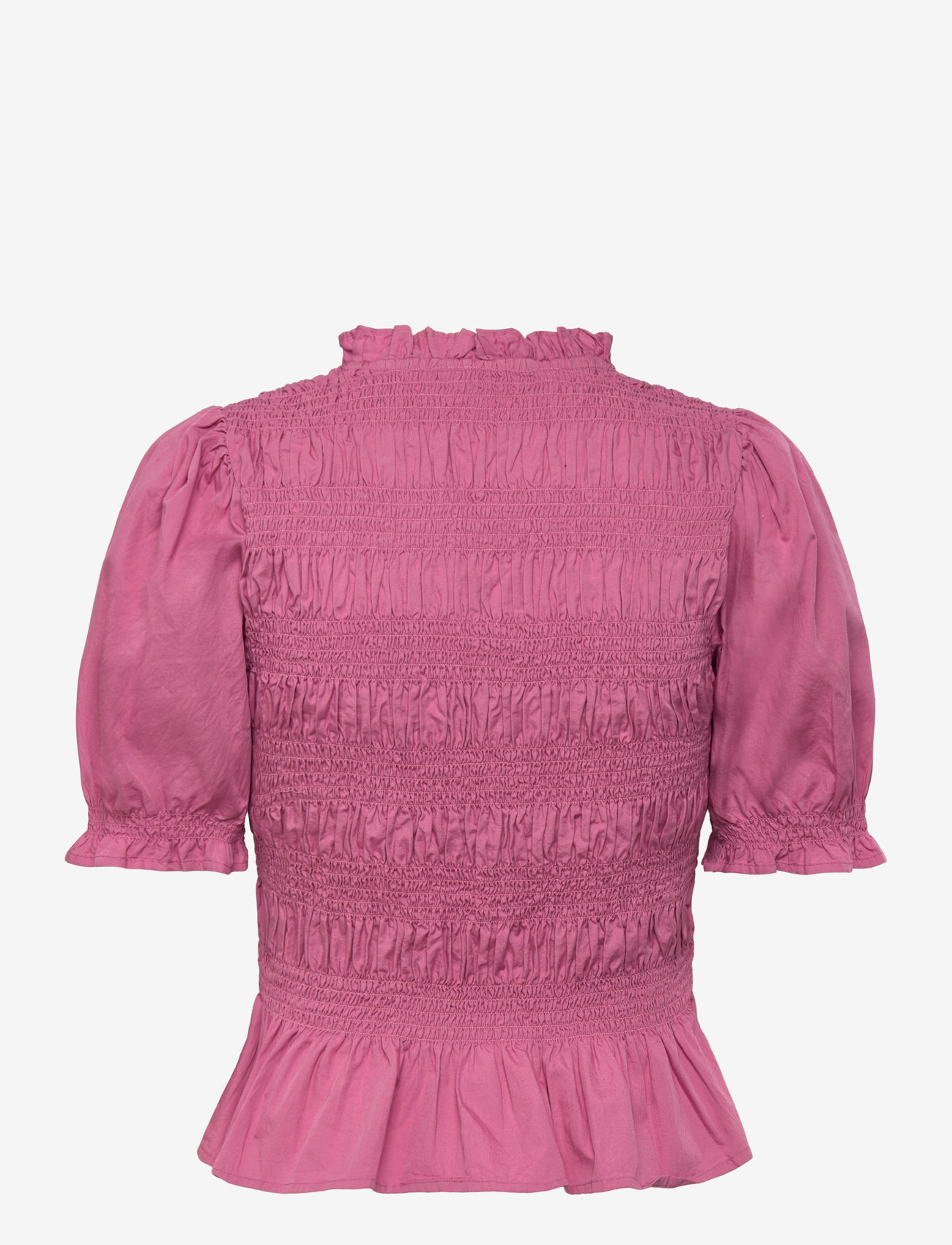 Bubbleroom - Short Sleeve Cotton Smock Blouse - kortærmede bluser - dark pink - 2