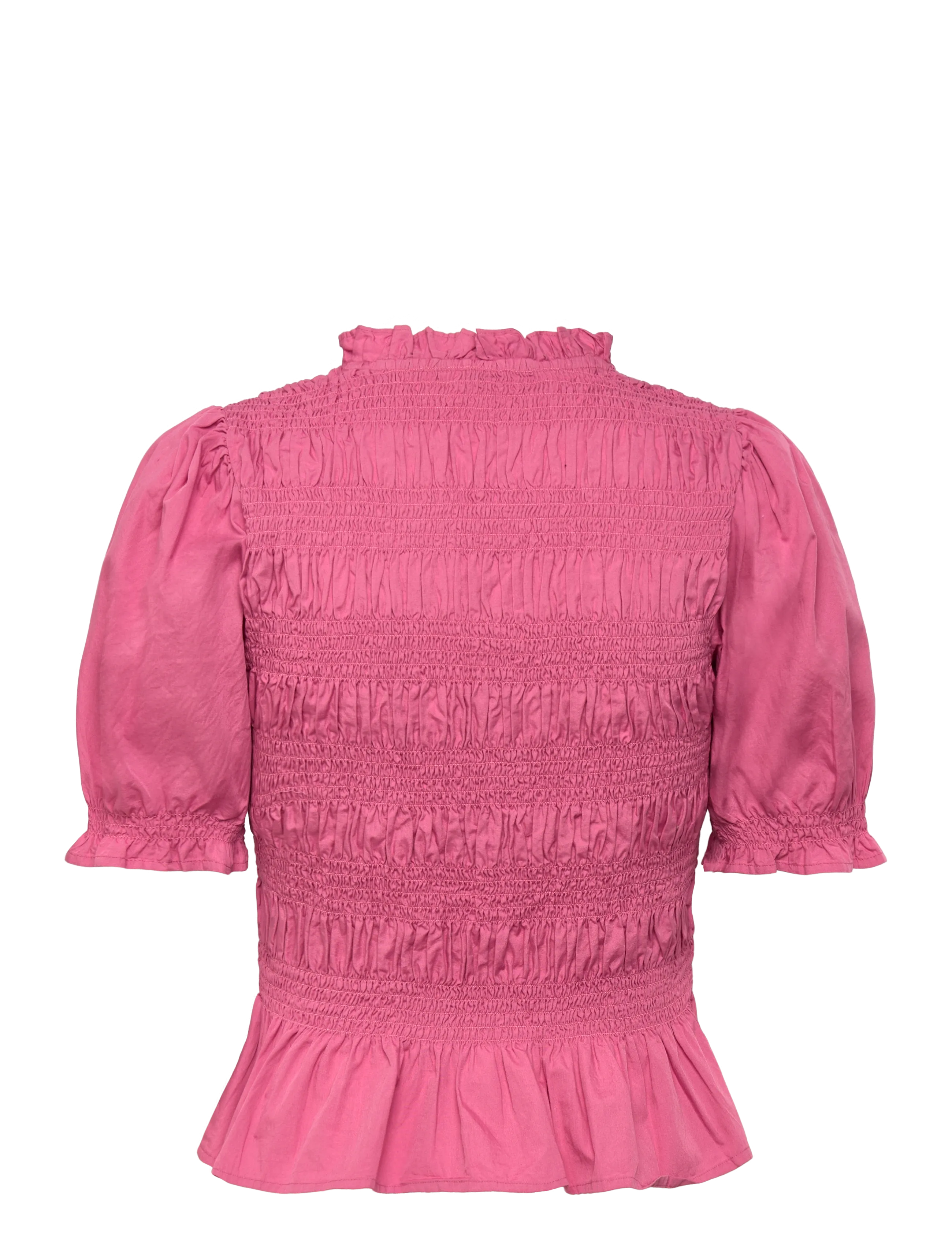 Bubbleroom - Short Sleeve Cotton Smock Blouse - short-sleeved blouses - dark pink - 2