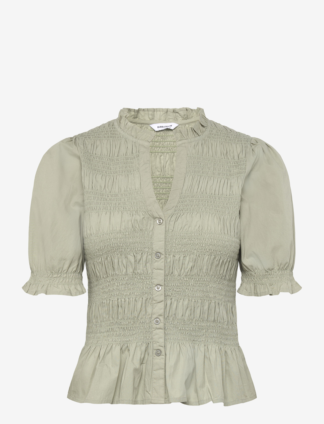 Bubbleroom - Short Sleeve Cotton Smock Blouse - kortærmede bluser - light green - 1