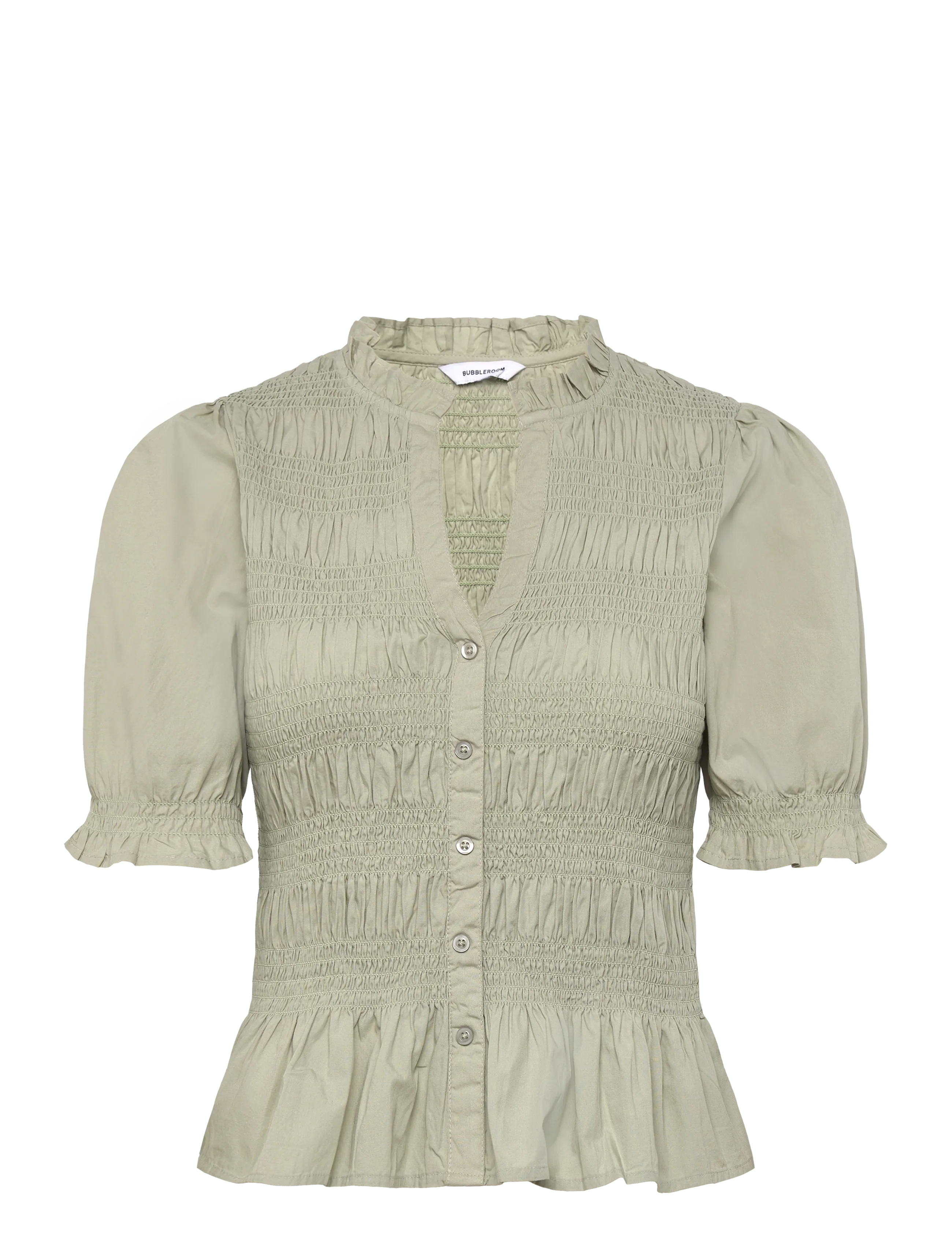 Bubbleroom Short Sleeve Cotton Smock Blouse - Clothing - LIGHT GREEN / green