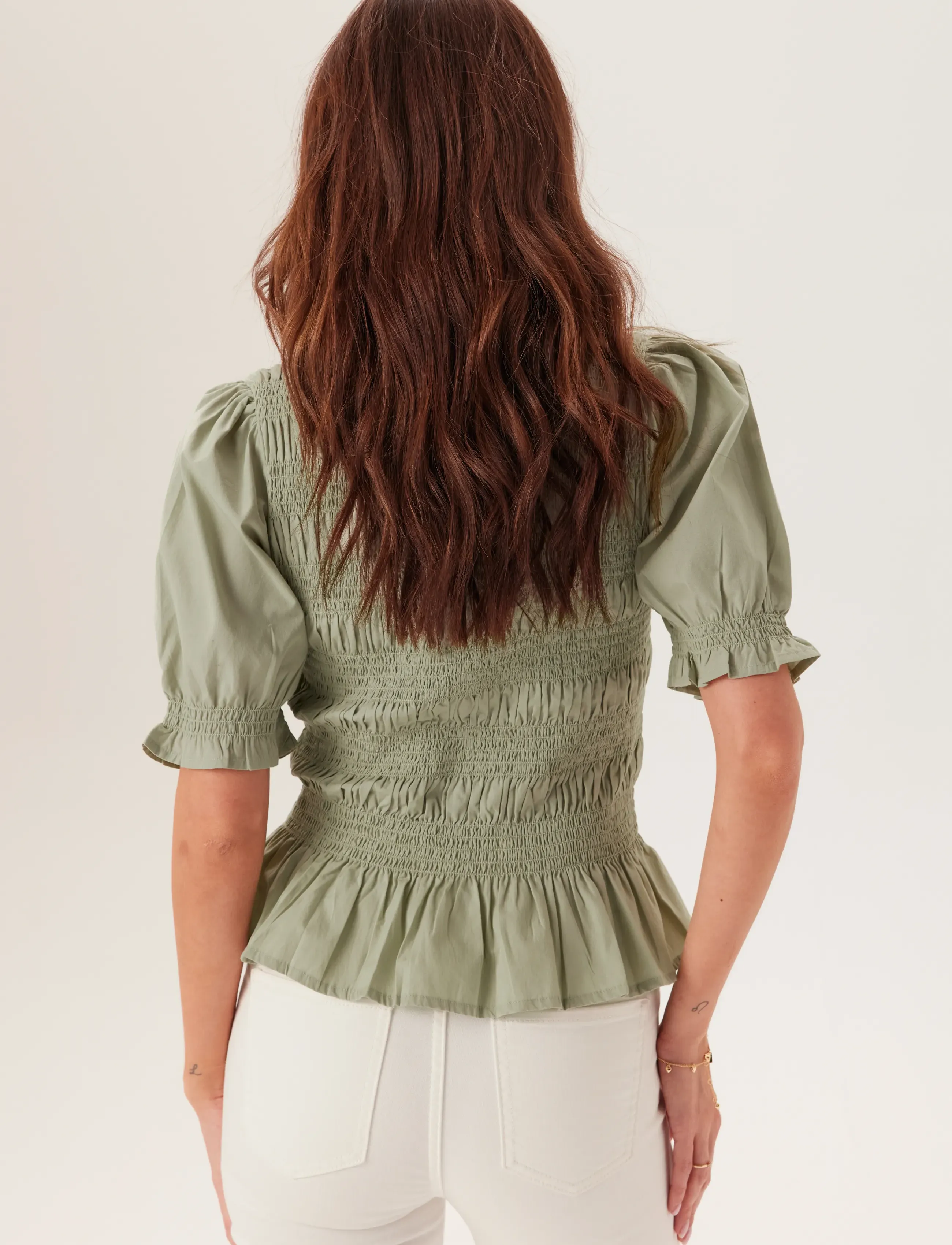 Bubbleroom - Short Sleeve Cotton Smock Blouse - kurzärmelige blusen - light green - 4