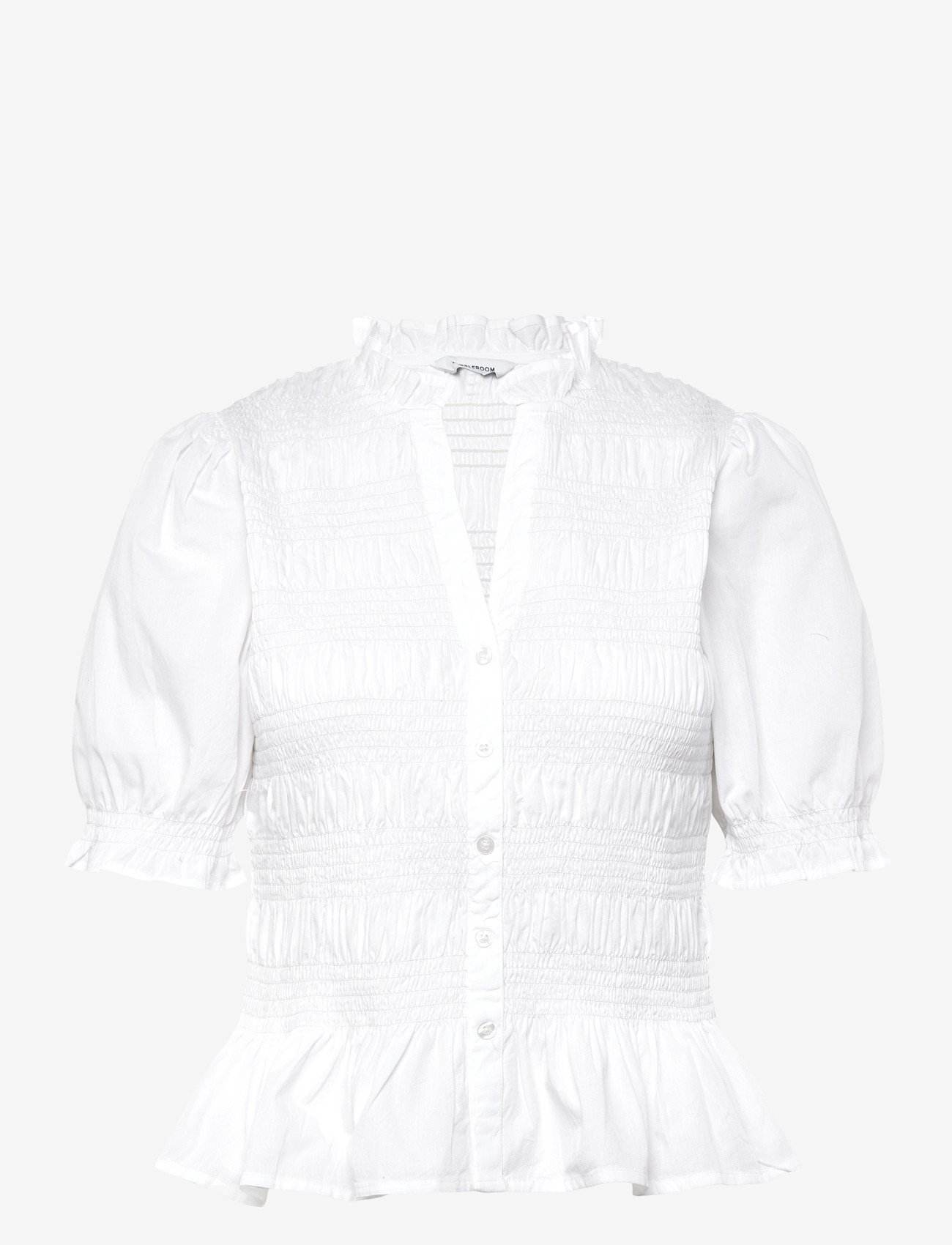 Bubbleroom - Short Sleeve Cotton Smock Blouse - kortärmade blusar - white - 0