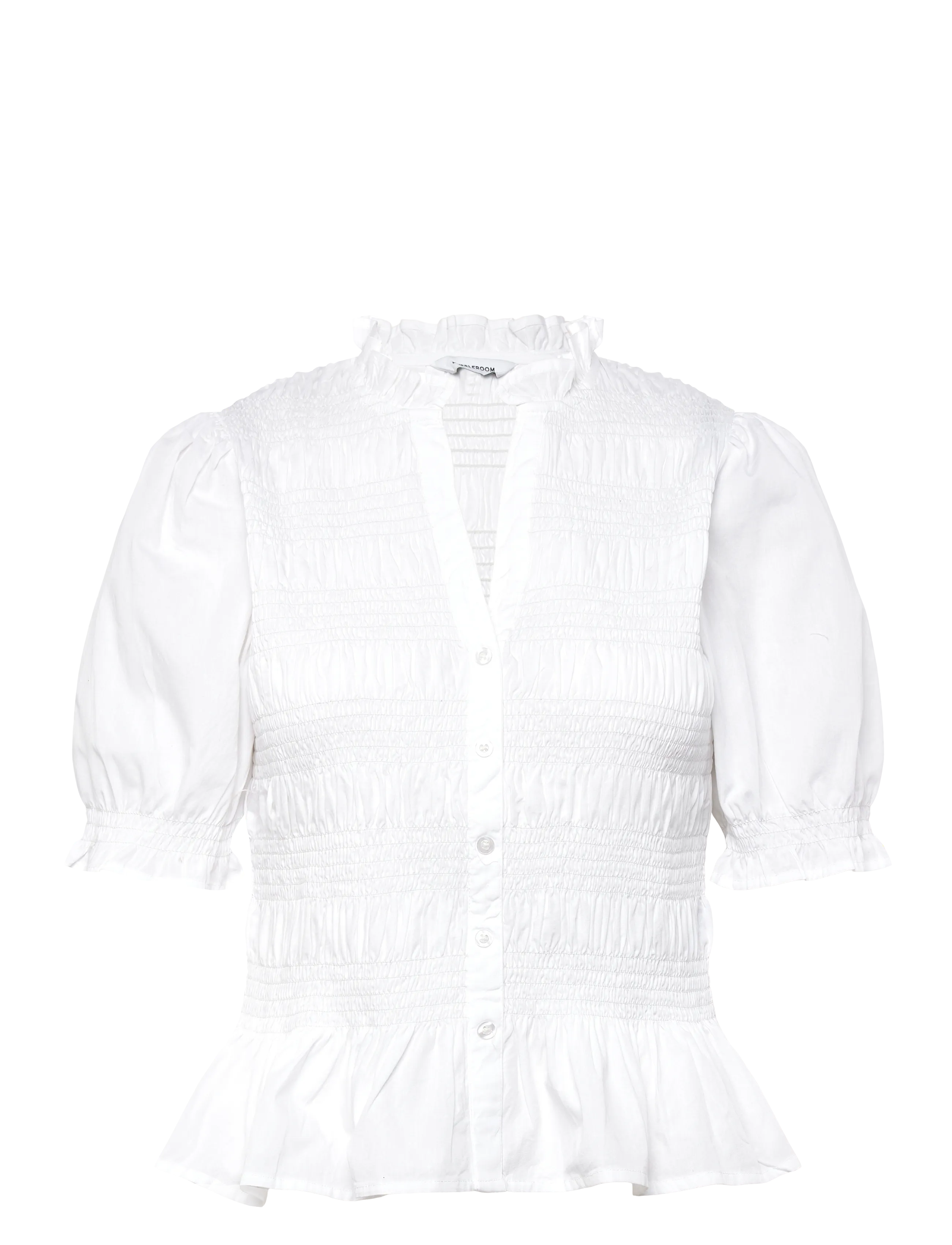 Bubbleroom Short Sleeve Cotton Smock Blouse - Kleidung - WHITE / white