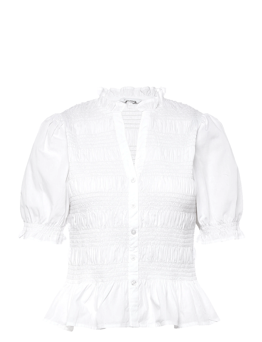 Bubbleroom - Short Sleeve Cotton Smock Blouse - kurzärmelige blusen - white - 1