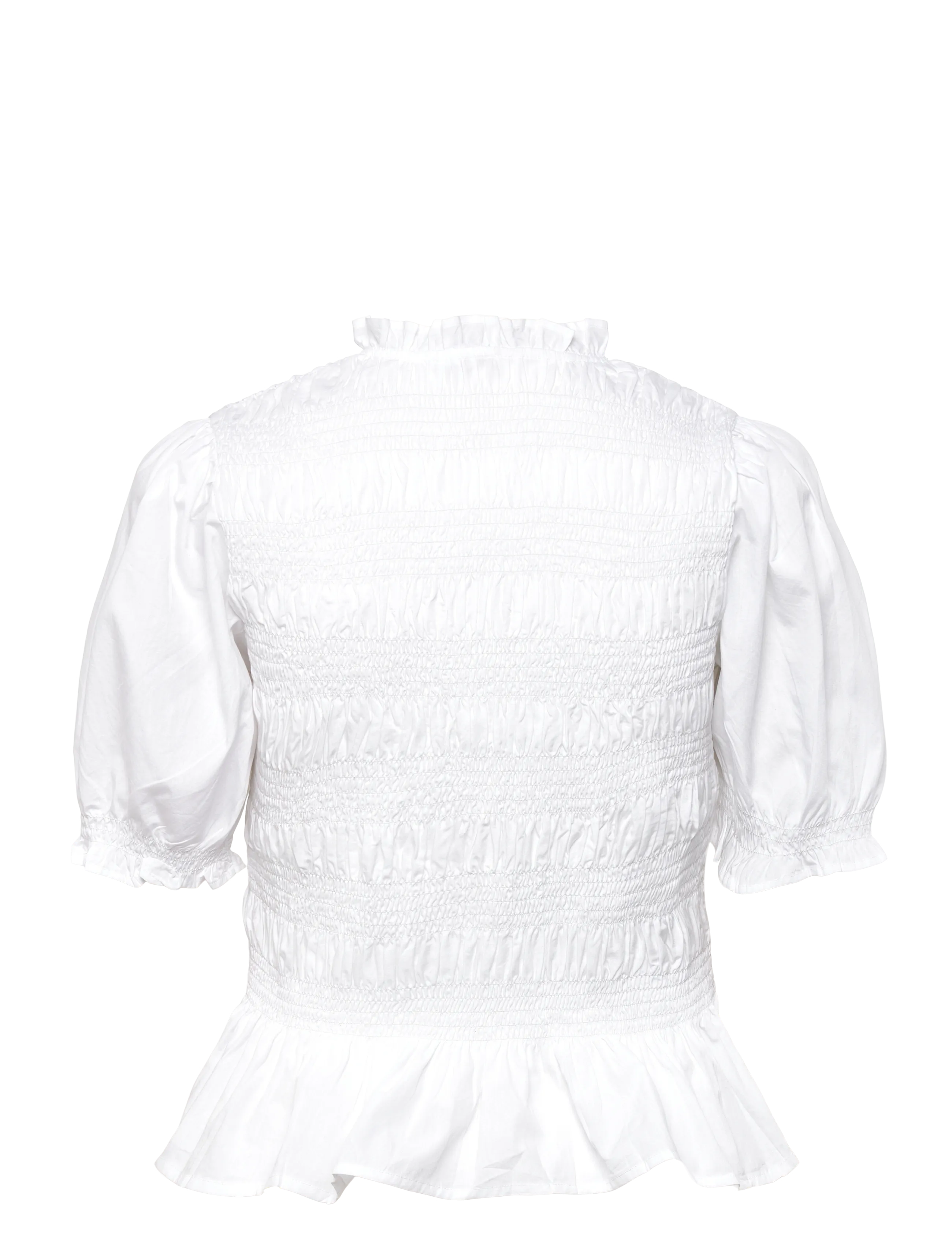 Bubbleroom - Short Sleeve Cotton Smock Blouse - kurzärmelige blusen - white - 2
