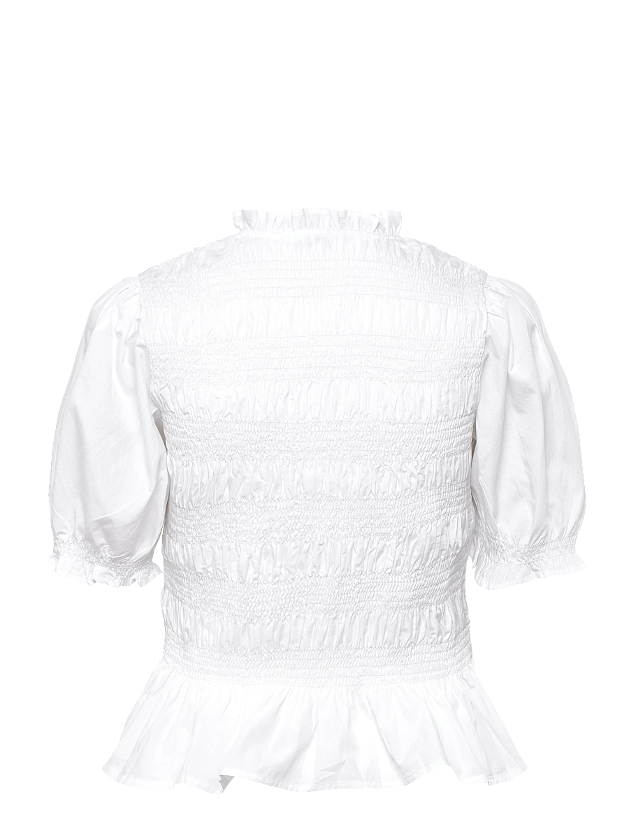 Bubbleroom - Short Sleeve Cotton Smock Blouse - kurzärmelige blusen - white - 2