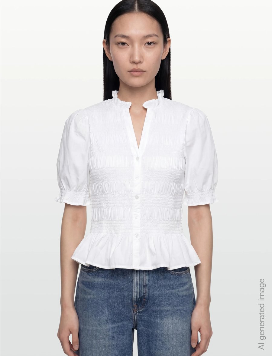 Bubbleroom - Short Sleeve Cotton Smock Blouse - kurzärmelige blusen - white - 3