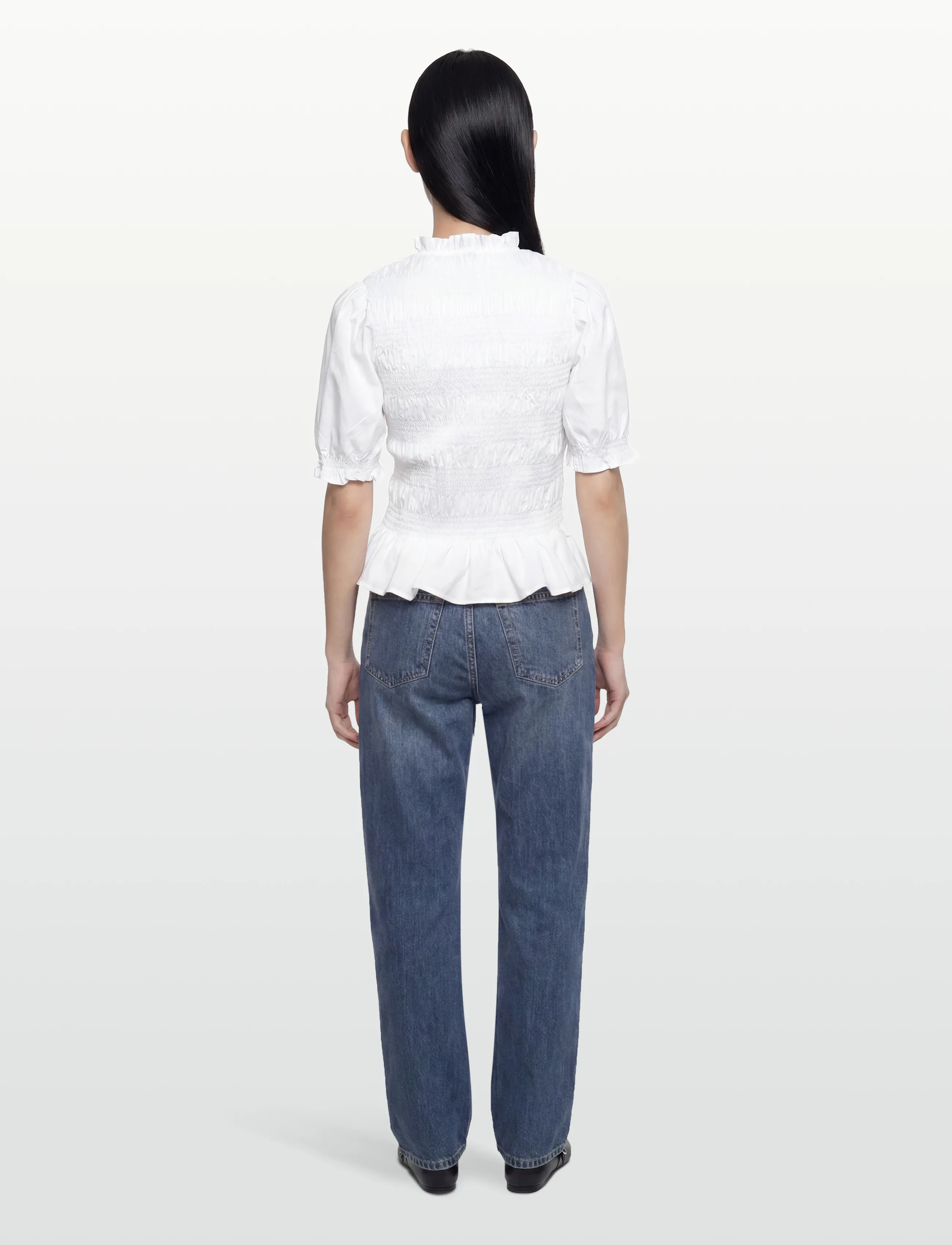 Bubbleroom - Short Sleeve Cotton Smock Blouse - kurzärmelige blusen - white - 4