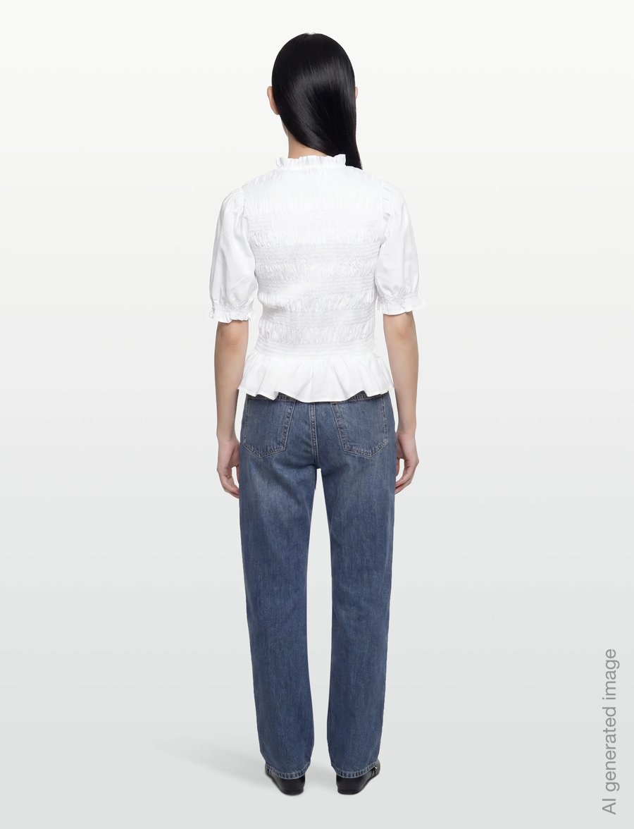 Bubbleroom - Short Sleeve Cotton Smock Blouse - kurzärmelige blusen - white - 4