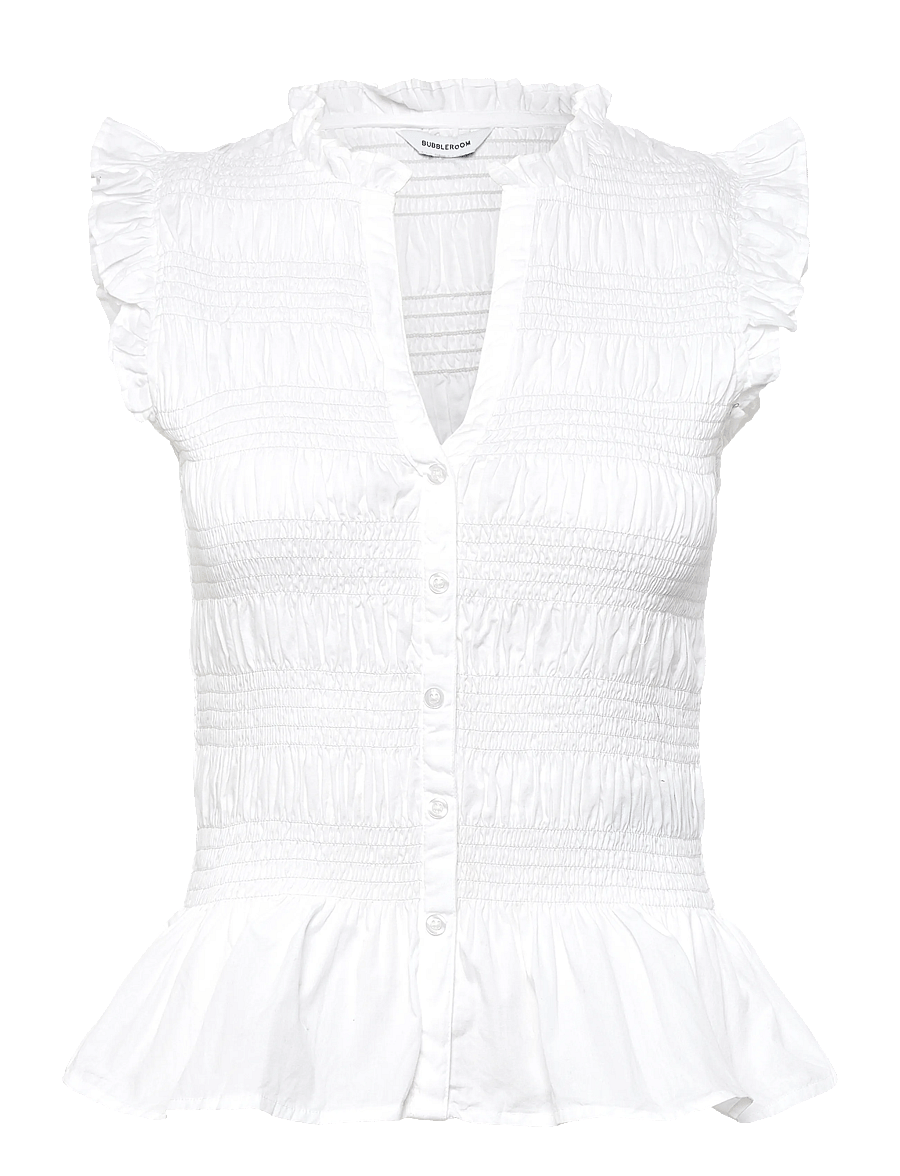 Bubbleroom - Sleeveless Cotton Smock Blouse - Ärmlösa blusar - white - 1