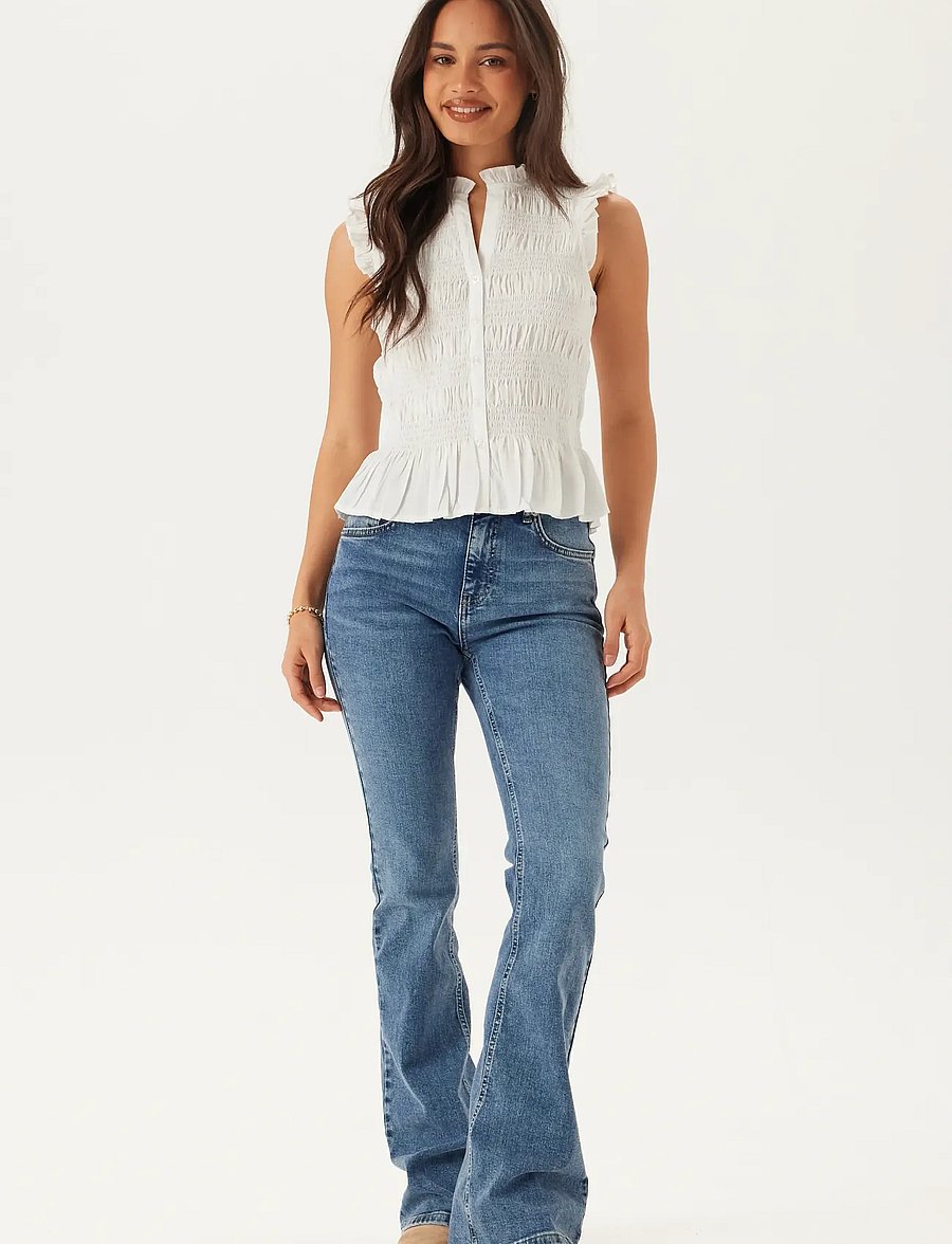Bubbleroom - Sleeveless Cotton Smock Blouse - Ärmlösa blusar - white - 0