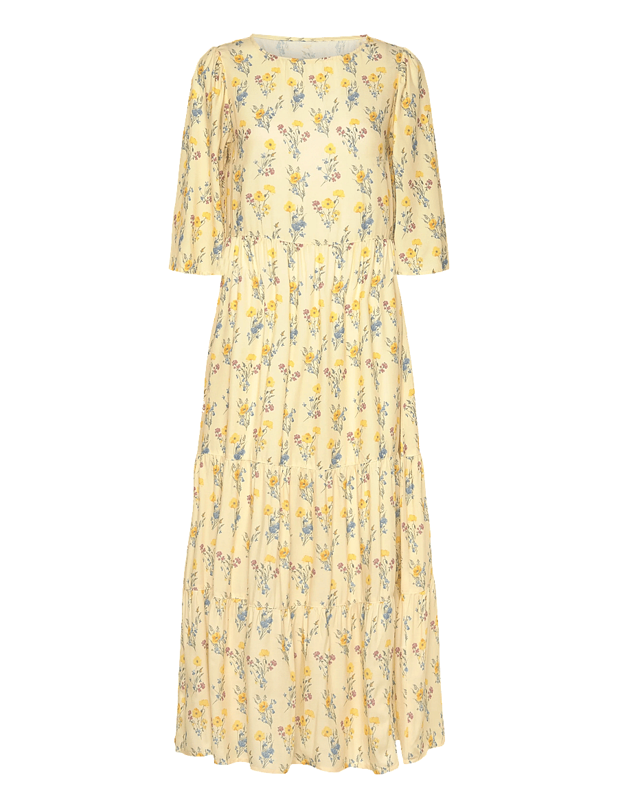 Bubbleroom - Butterfly Sleeve Maxi Dress - maxi kjoler - light yellow/patterned - 1