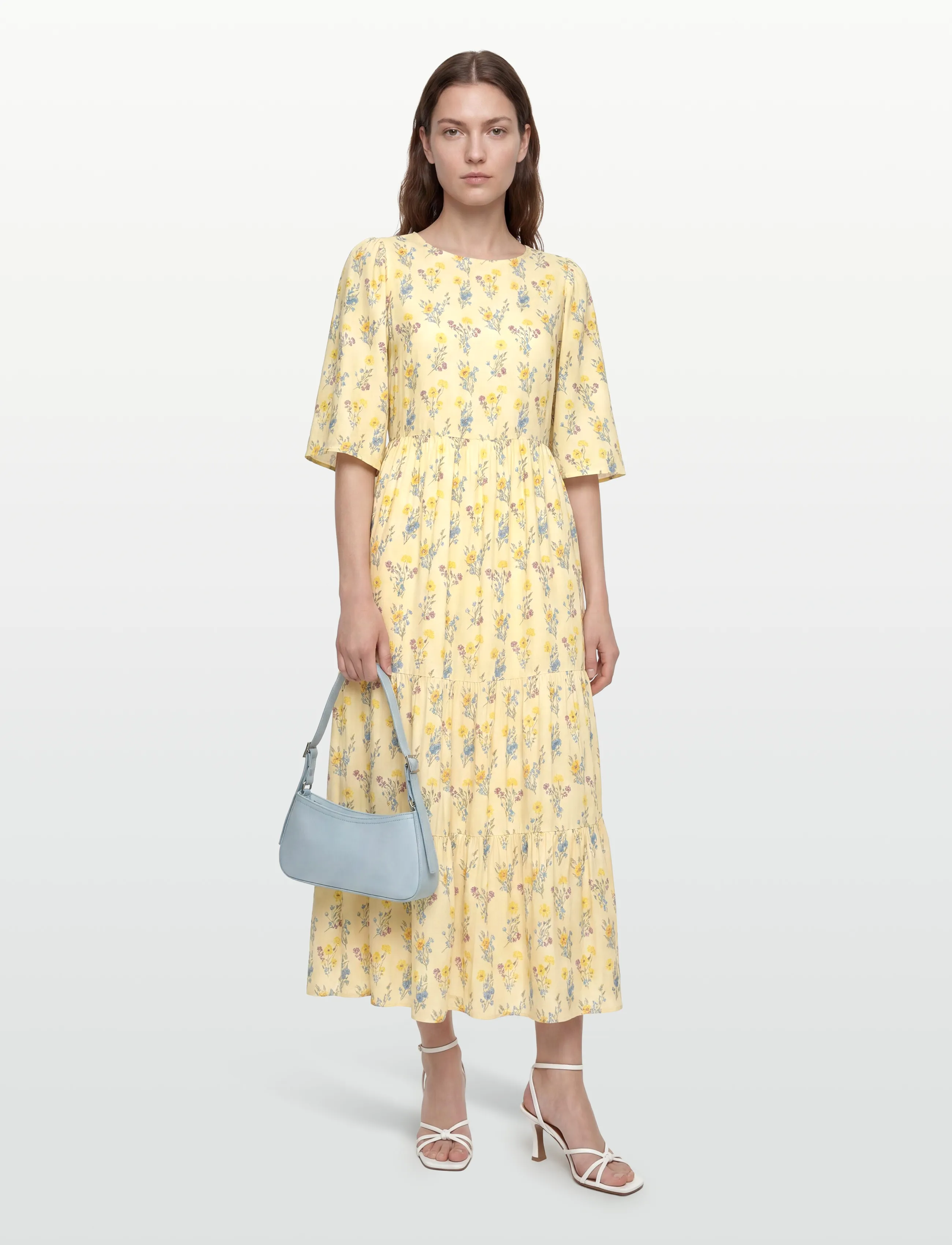 Bubbleroom Butterfly Sleeve Maxi Dress, Kvinder, Sommerfugleærme Maxikjole, Gul, Str: XS
