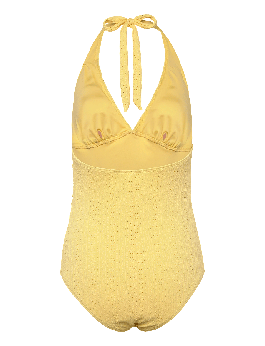 Bubbleroom - Ruched Broderie Anglaise Swimsuit - badedragter - yellow - 2