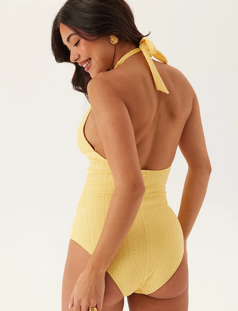 Bubbleroom - Ruched Broderie Anglaise Swimsuit - badedragter - yellow - 3
