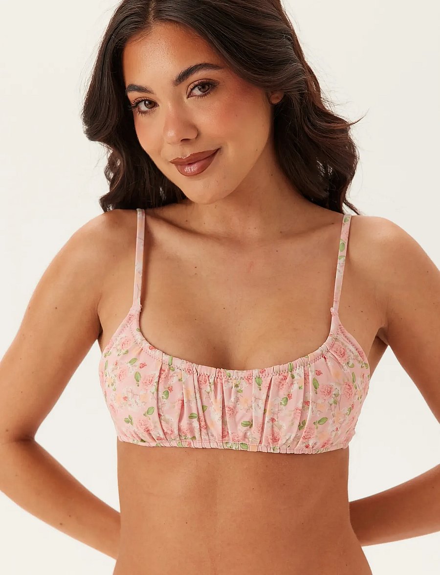 Bubbleroom - Ruched Bikini Top - bandeau-bikinis - pink/floral - 0