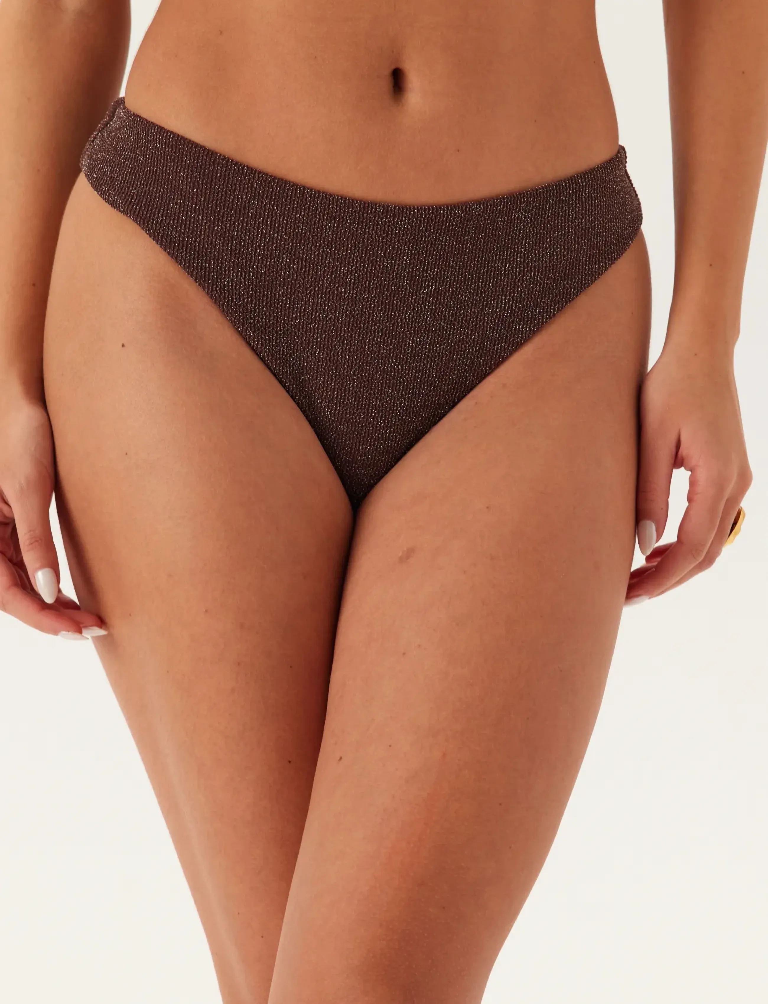 Bubbleroom Cheeky Glittery Bikini Bottom, Kvinder, Højtaljet Bikinitrusse, Brun, Str: XS
