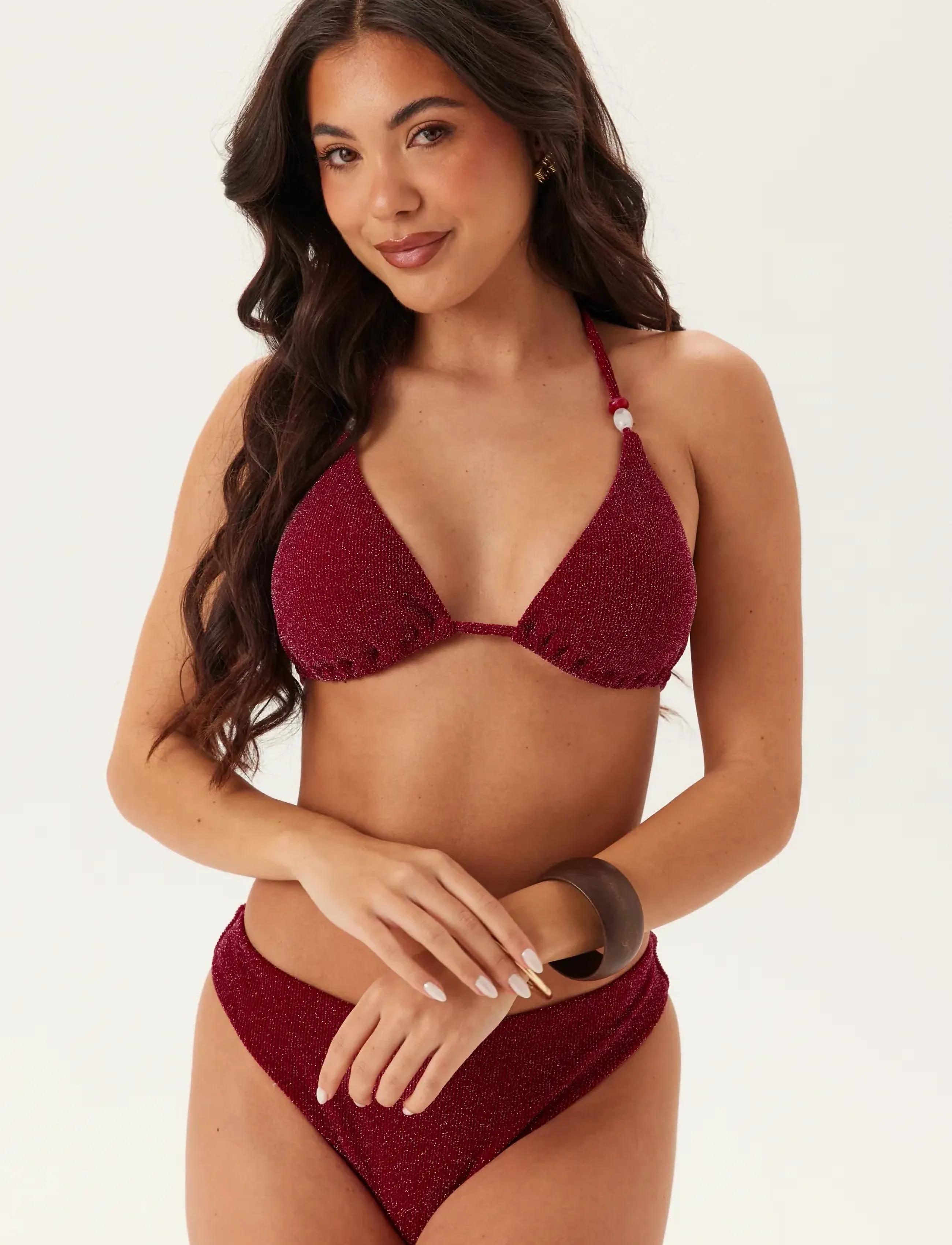 Bubbleroom Triangle Glittery Bikini Top, S, Pink, Bikinitoppe > Trekantede Bikinitoppe, Dame