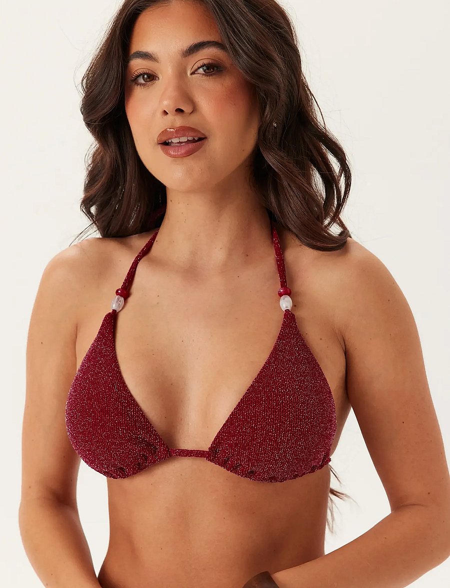 Bubbleroom - Triangle Glittery Bikini Top - dreieck-bikini-oberteile - dark pink - 3