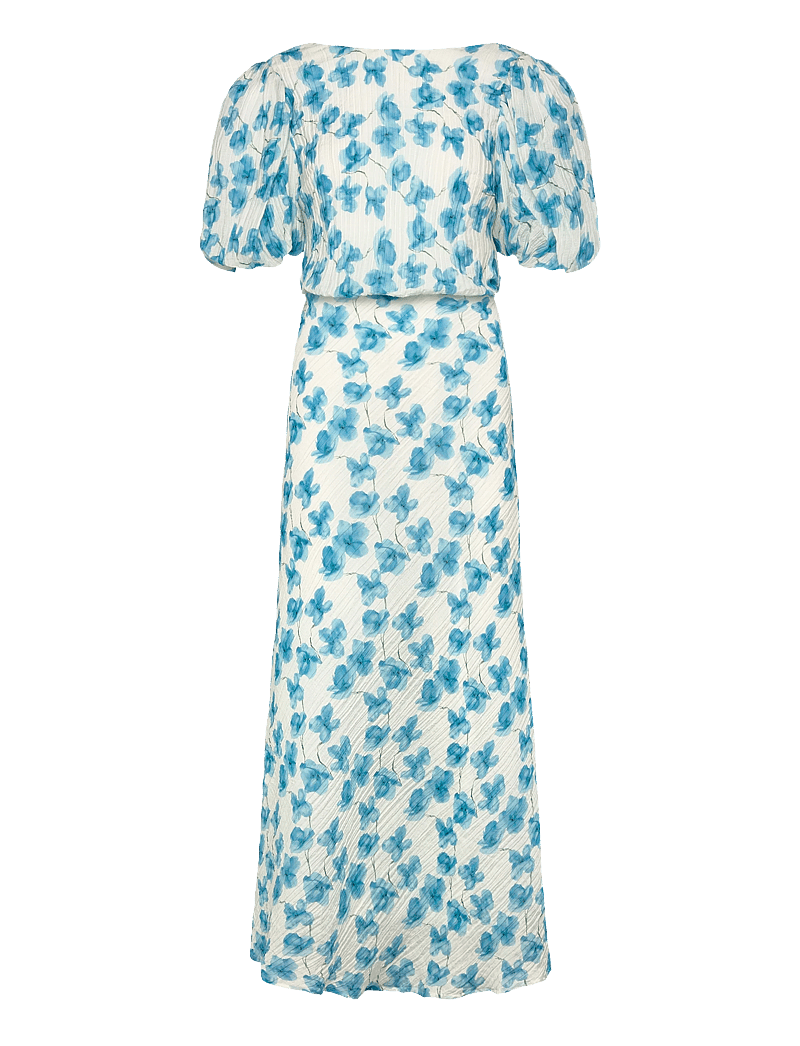 Bubbleroom - Structured Puff Sleeve Ankle Dress - sommerkleider - blue/floral - 0
