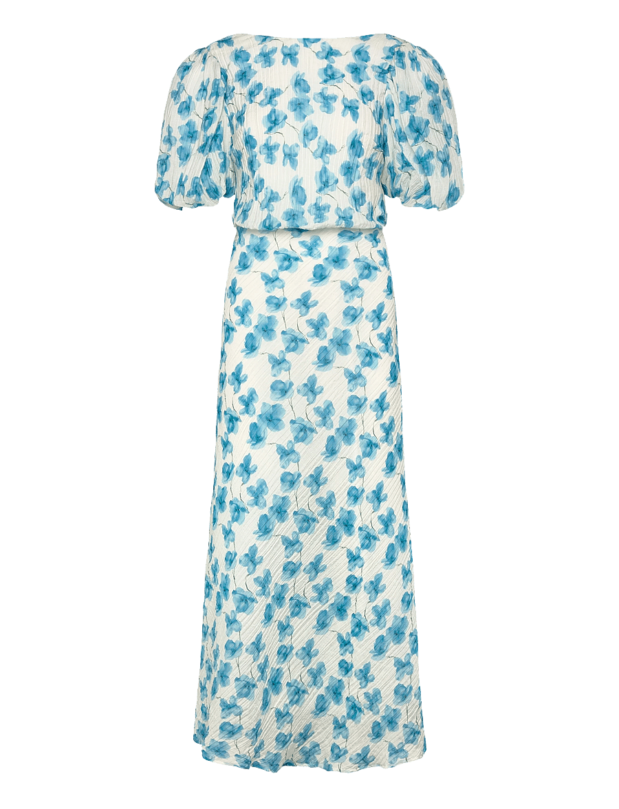 Bubbleroom - Structured Puff Sleeve Ankle Dress - sommerkleider - blue/floral - 0