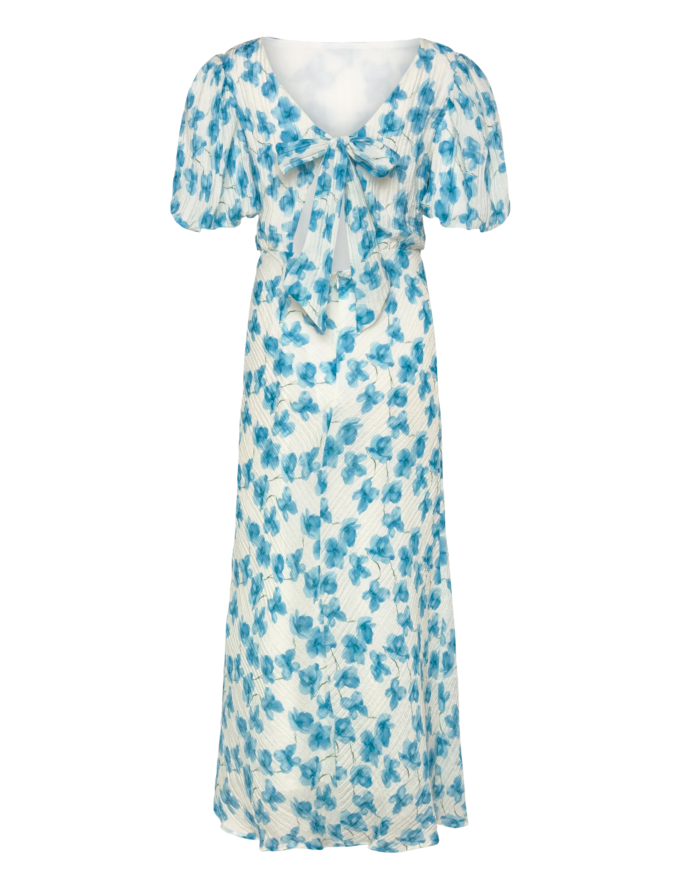 Bubbleroom - Structured Puff Sleeve Ankle Dress - summer dresses - blue/floral - 1