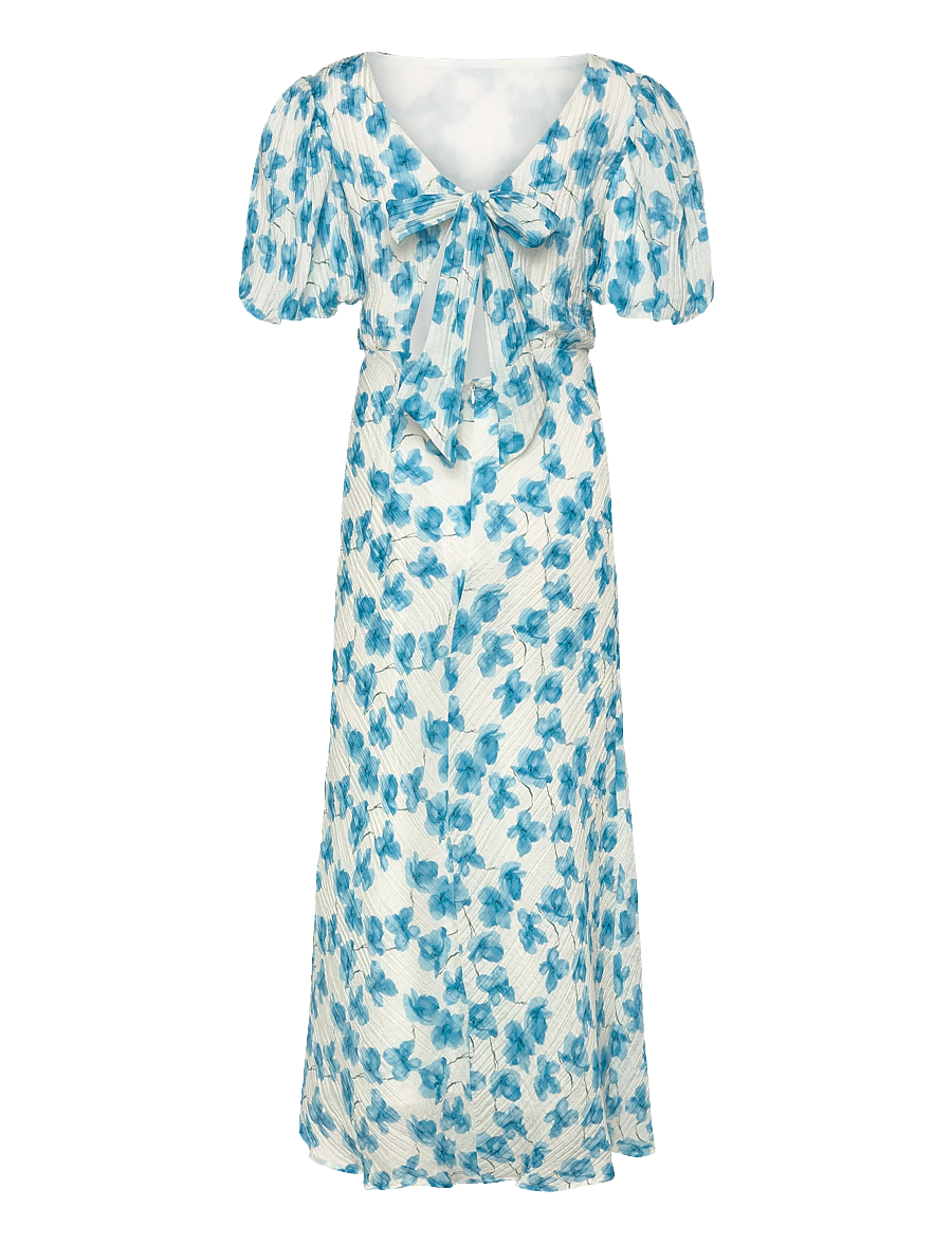 Bubbleroom - Structured Puff Sleeve Ankle Dress - sommerkleider - blue/floral - 1
