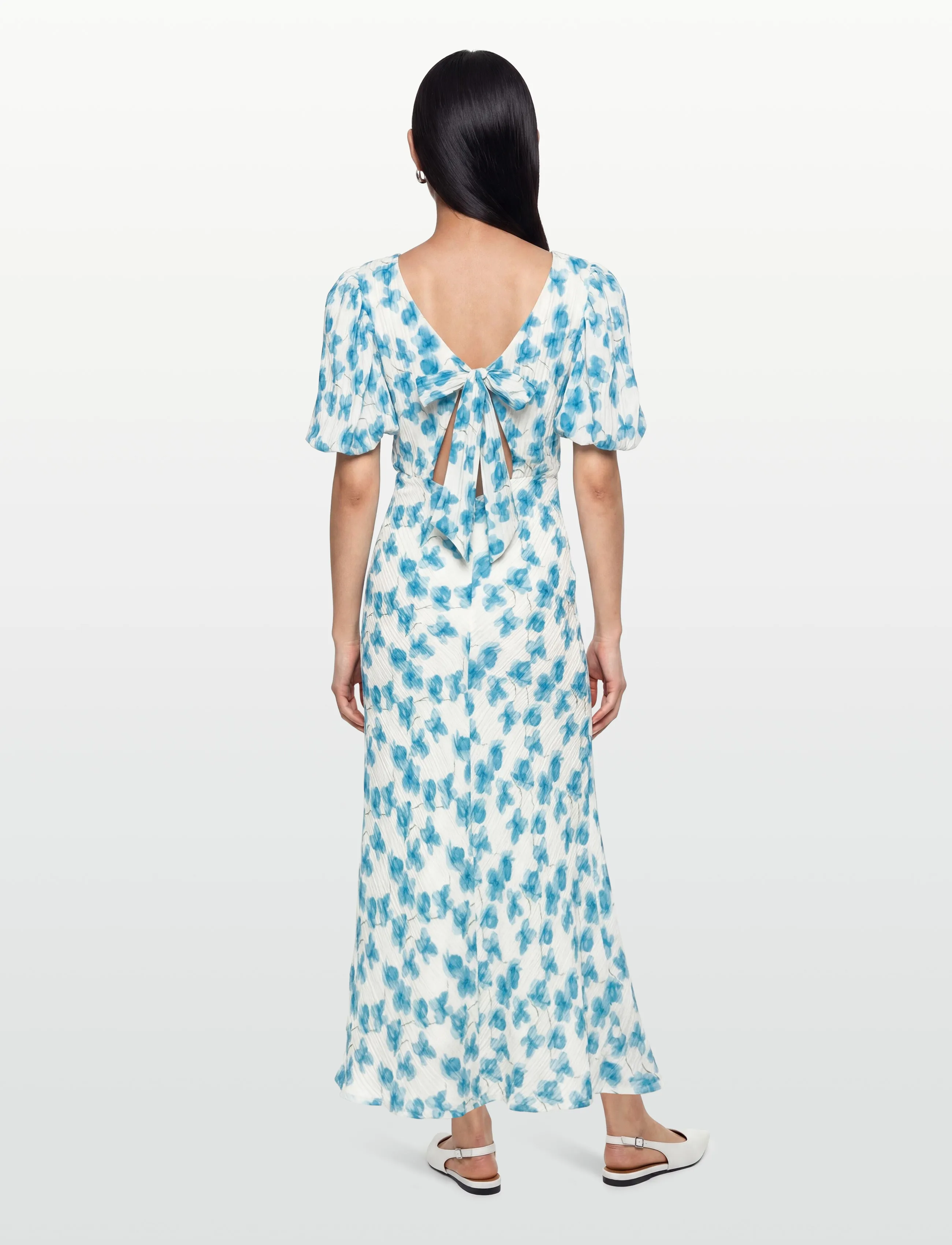 Bubbleroom - Structured Puff Sleeve Ankle Dress - blue/floral - 4