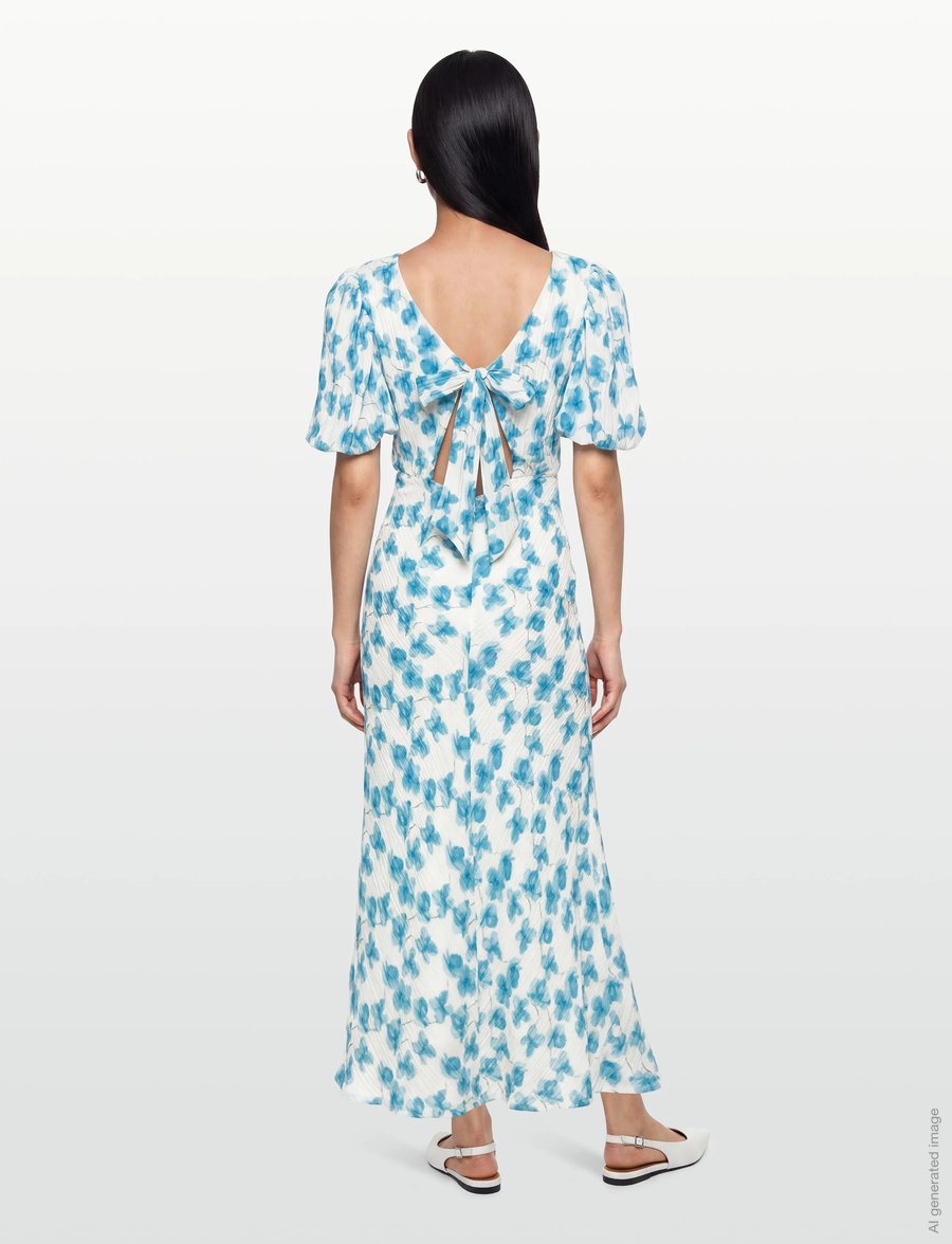Bubbleroom - Structured Puff Sleeve Ankle Dress - sommerkleider - blue/floral - 4