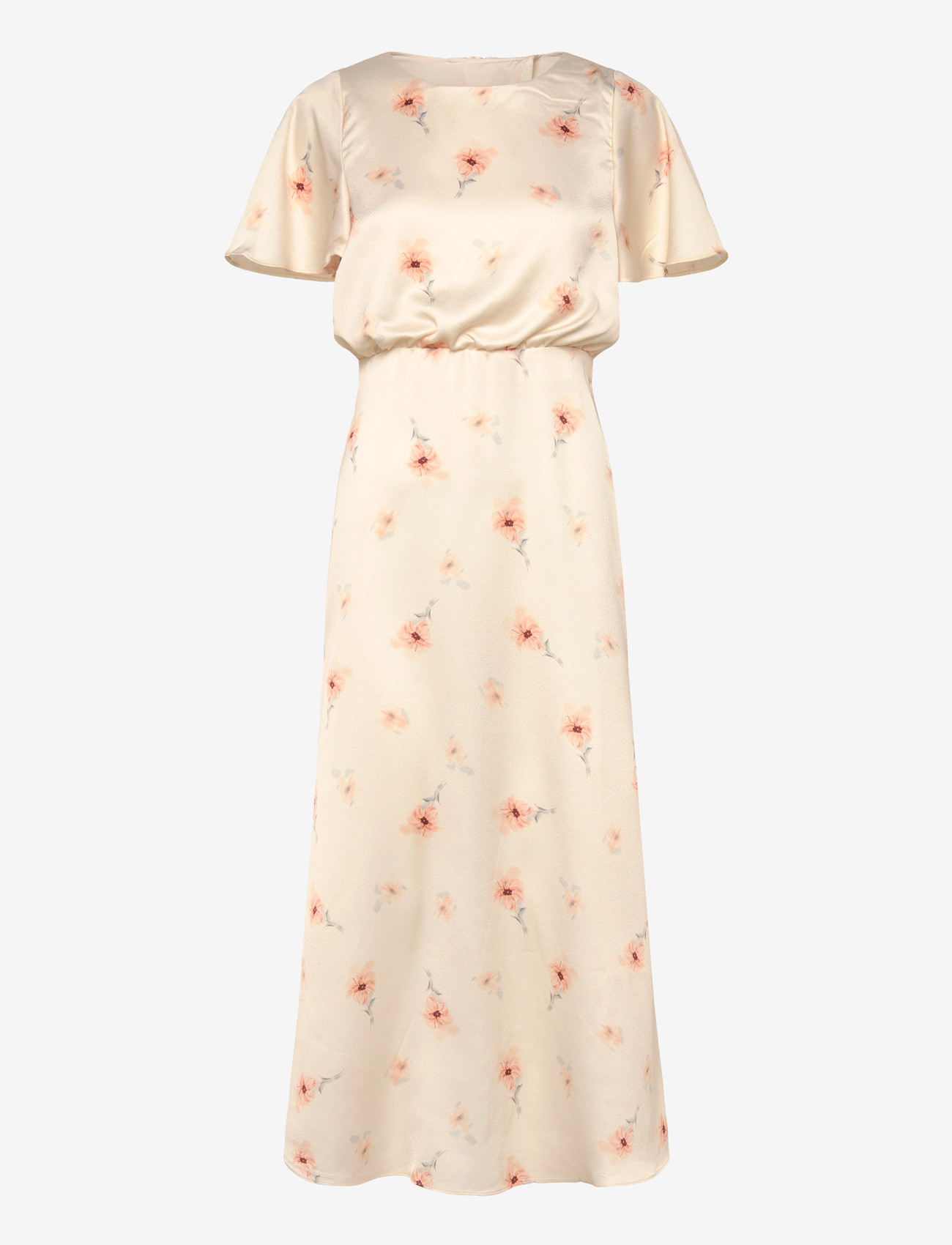 Bubbleroom Butterfly Sleeve Ankle Dress - Tøj - LIGHT YELLOW/PATTERNED / cream