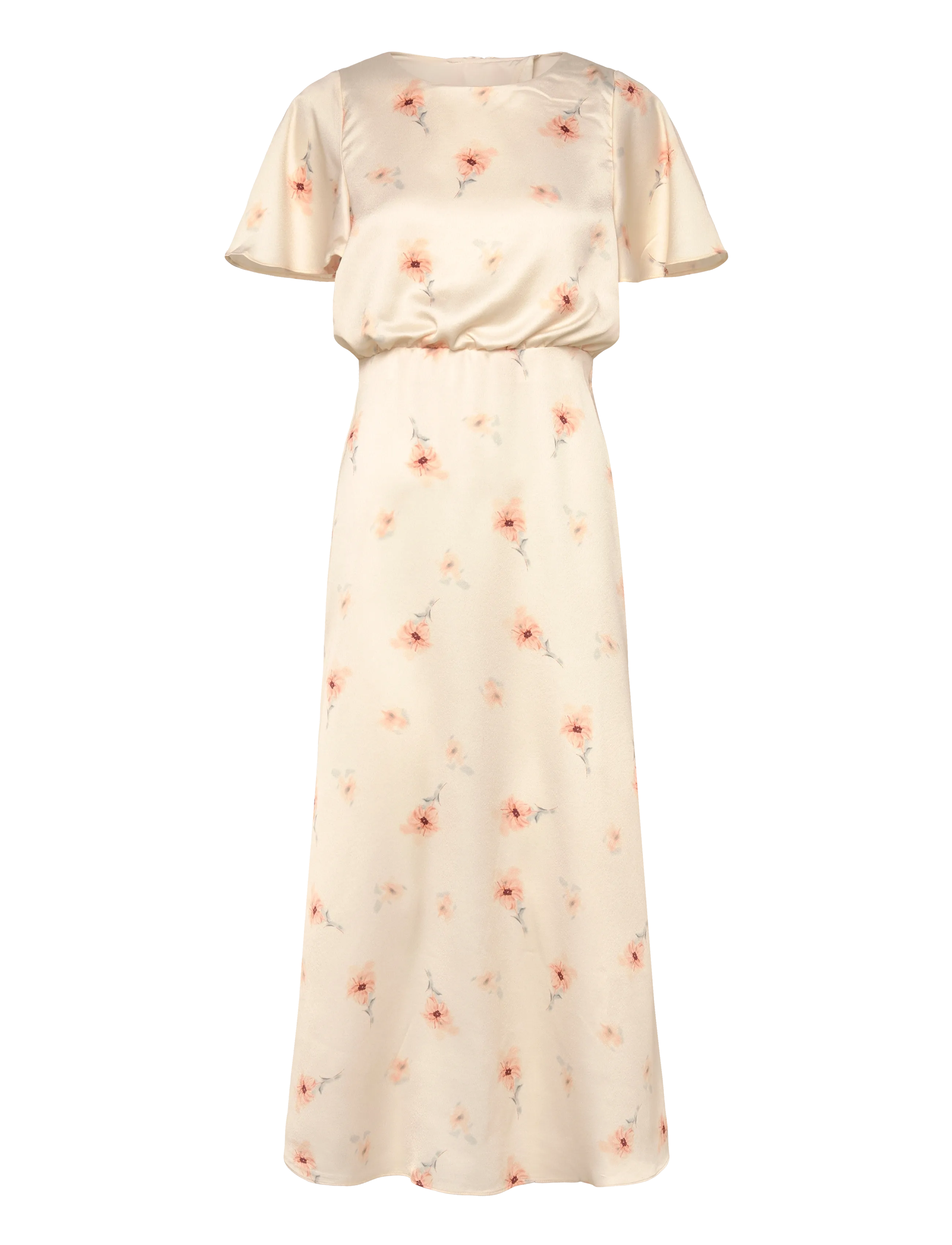 Bubbleroom Butterfly Sleeve Ankle Dress - Nouveautes - LIGHT YELLOW/PATTERNED / cream